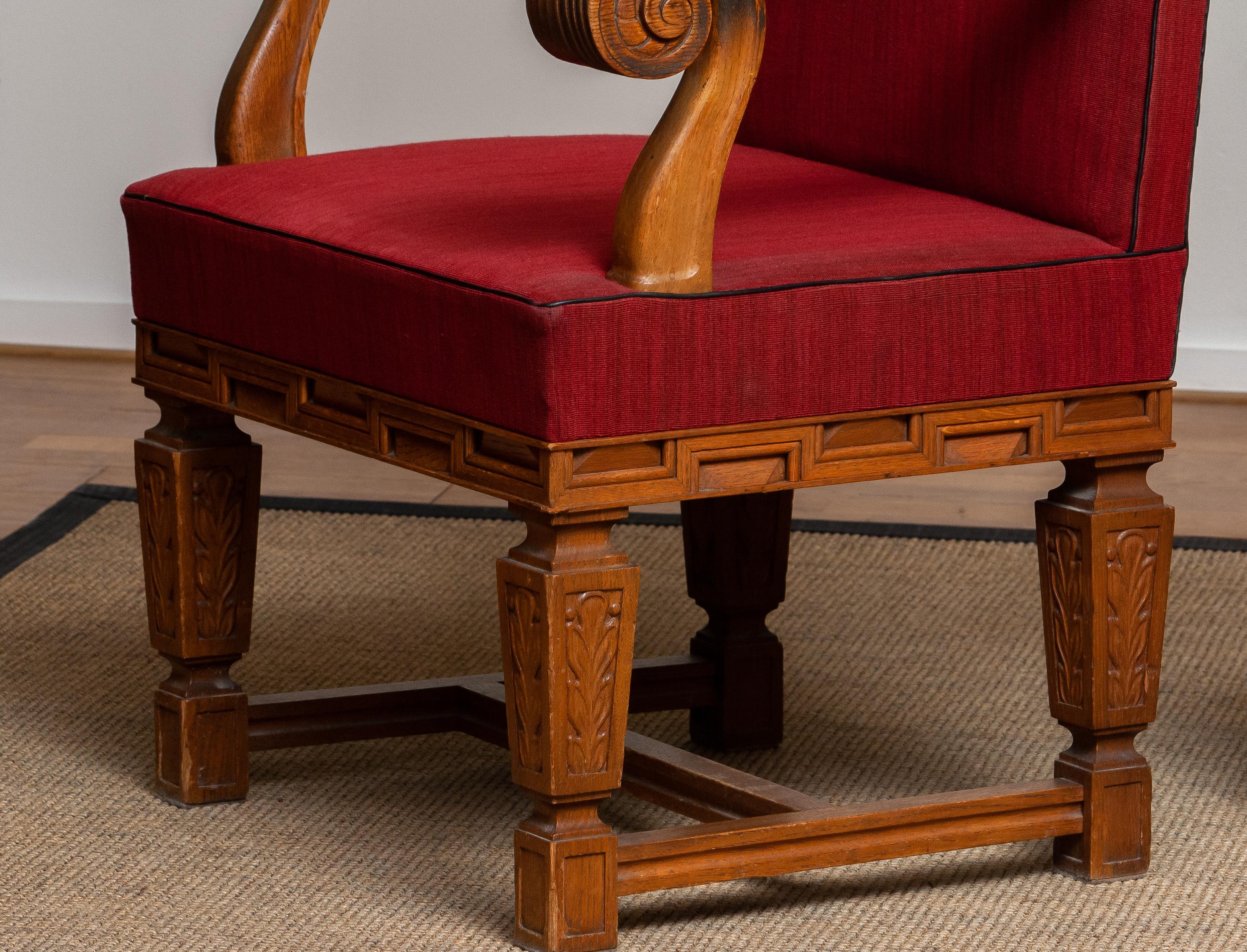 1900 / 1950's Pair of Tall Crafts Throne Chairs Carved Oak Wood from Sweden 1