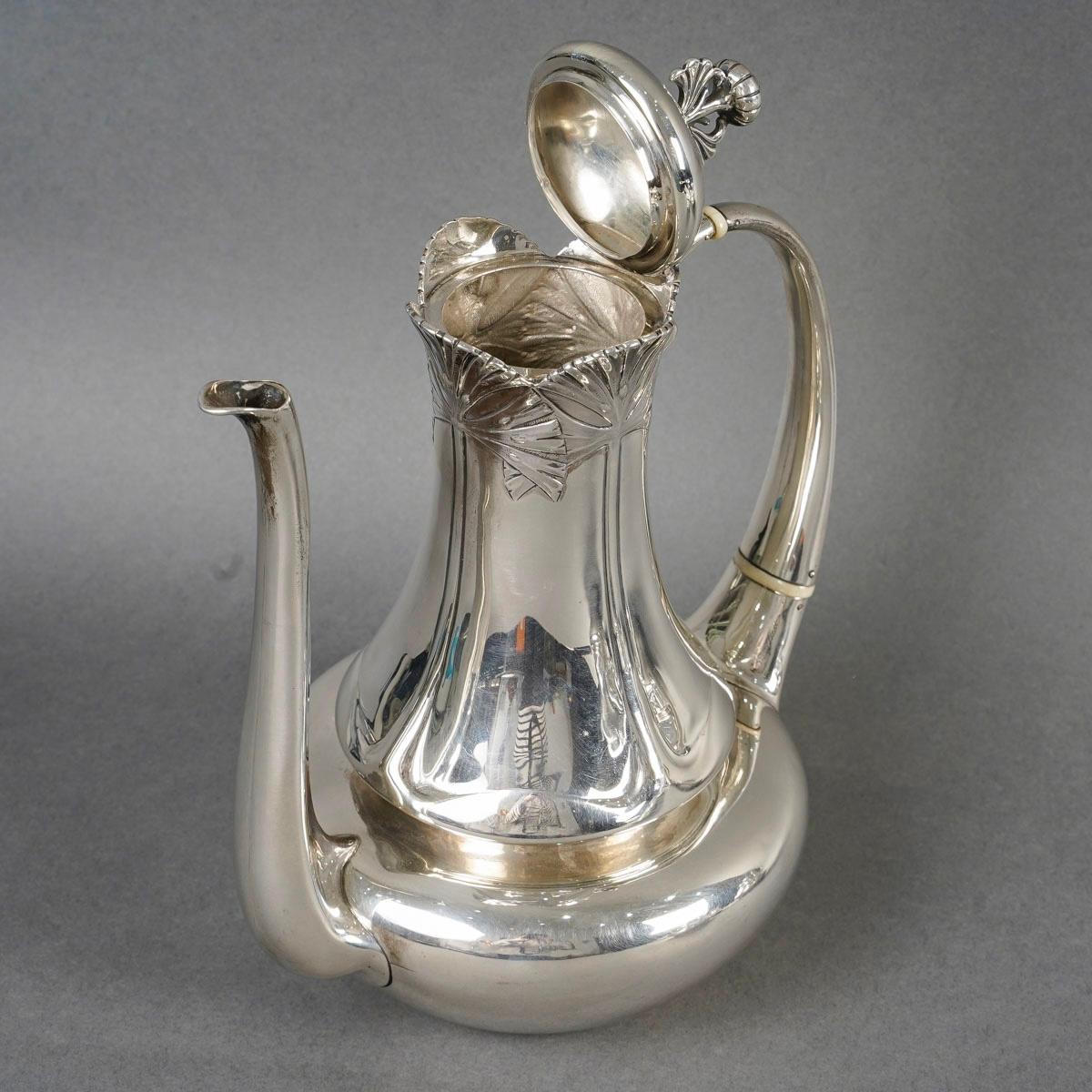 Francese 1900 Alphonse Debain - Set da tè e caffè in stile liberty A. Silver in vendita