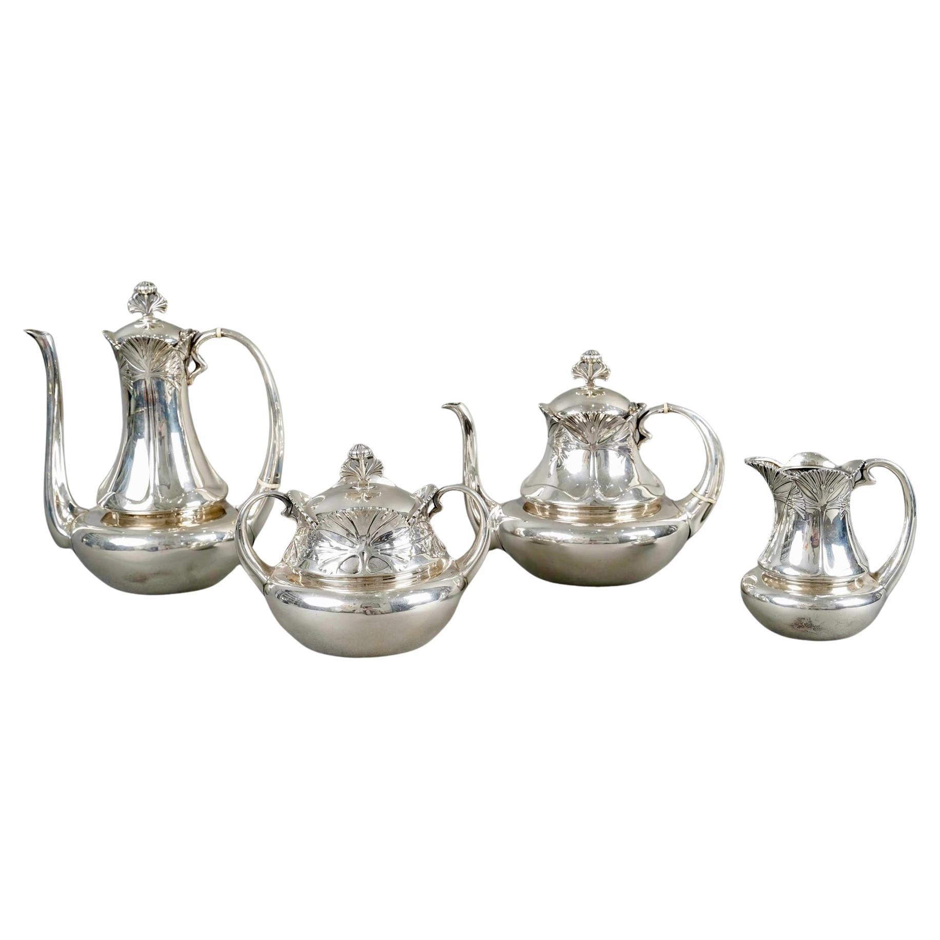 1900 Alphonse Debain - Art Nouveau Juego de café y té Papiro Plata de ley