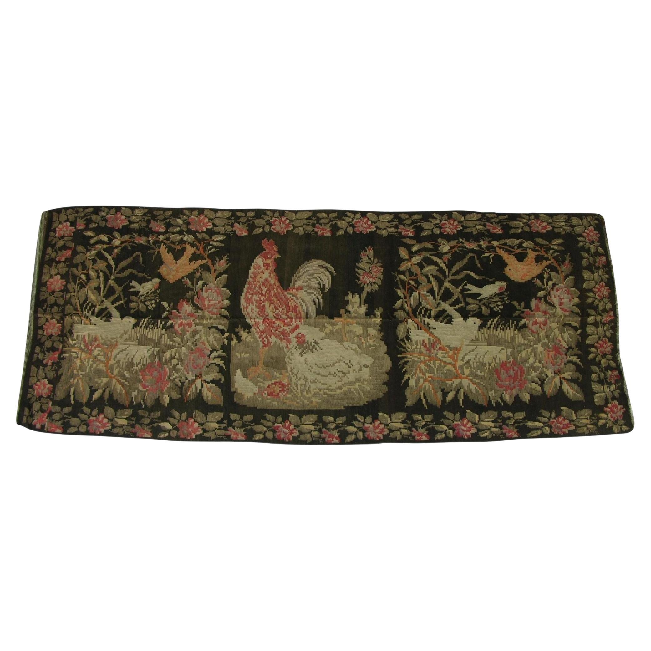 1900 Antiquités - Tapis Bessarabie à armure plate avec design d'animaux