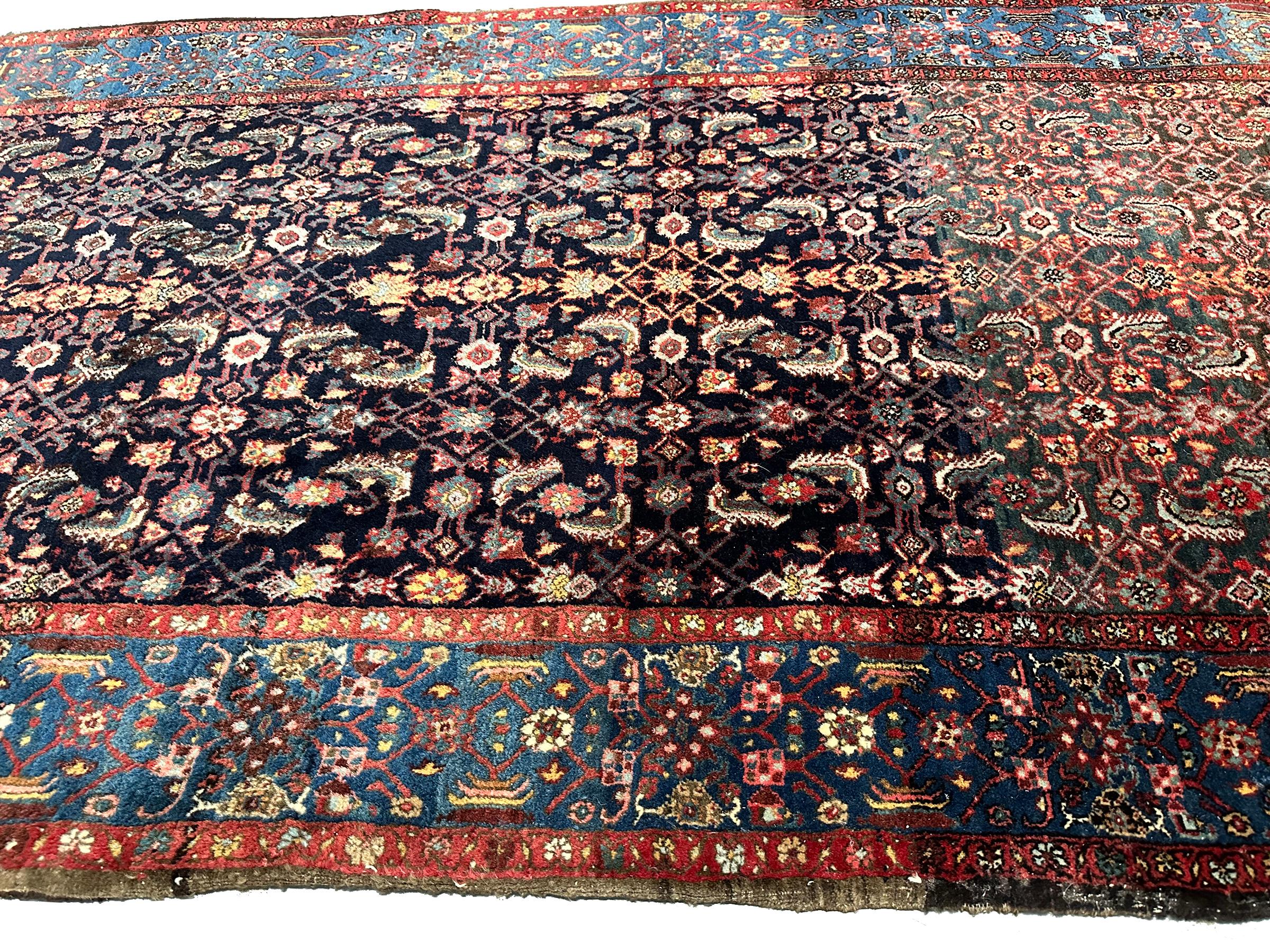 Persian 1900 Antique Bijjarr Rug geometric overall Black 4x8 127cm x 239cm For Sale