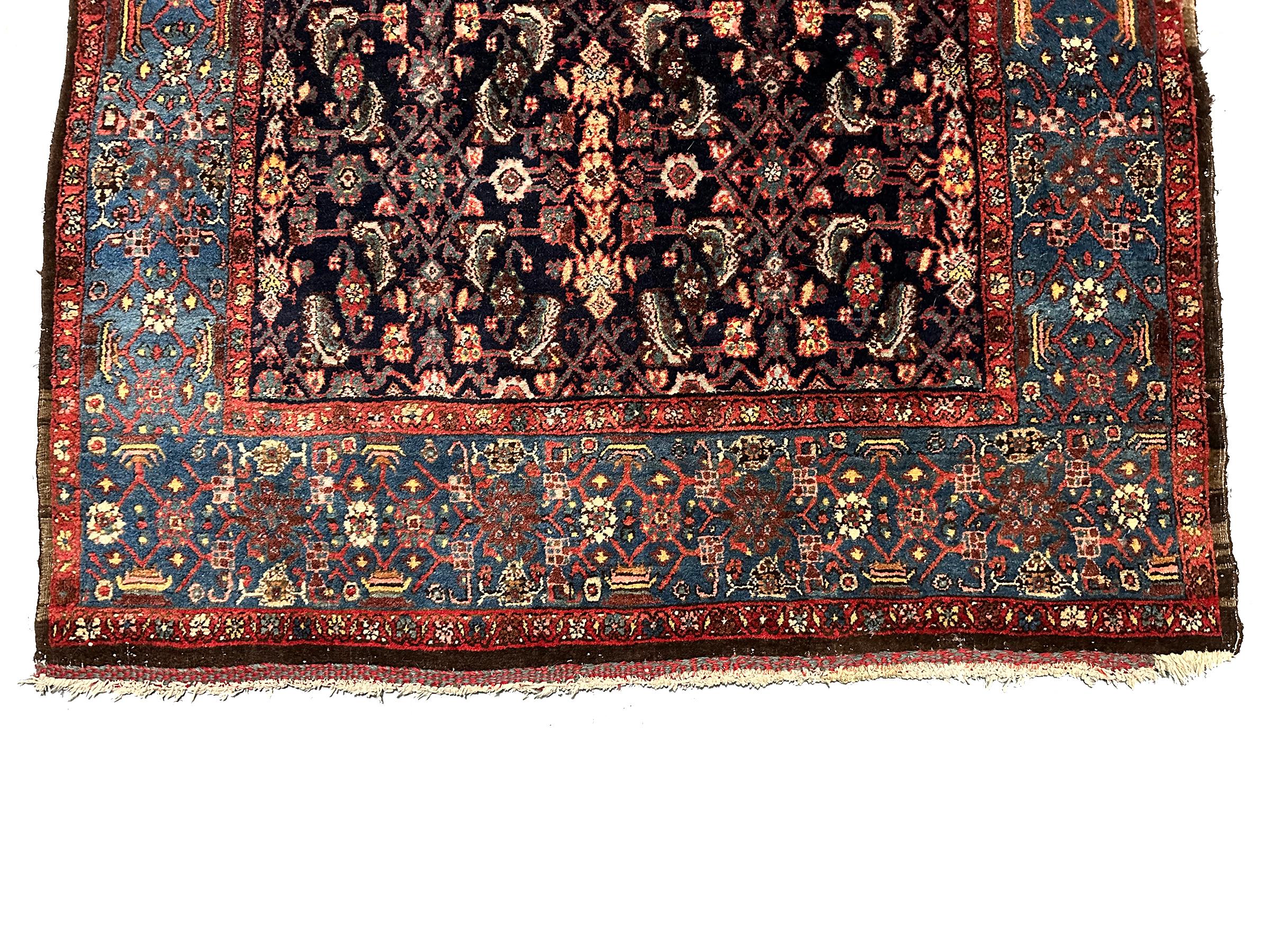 Hand-Knotted 1900 Antique Bijjarr Rug geometric overall Black 4x8 127cm x 239cm For Sale