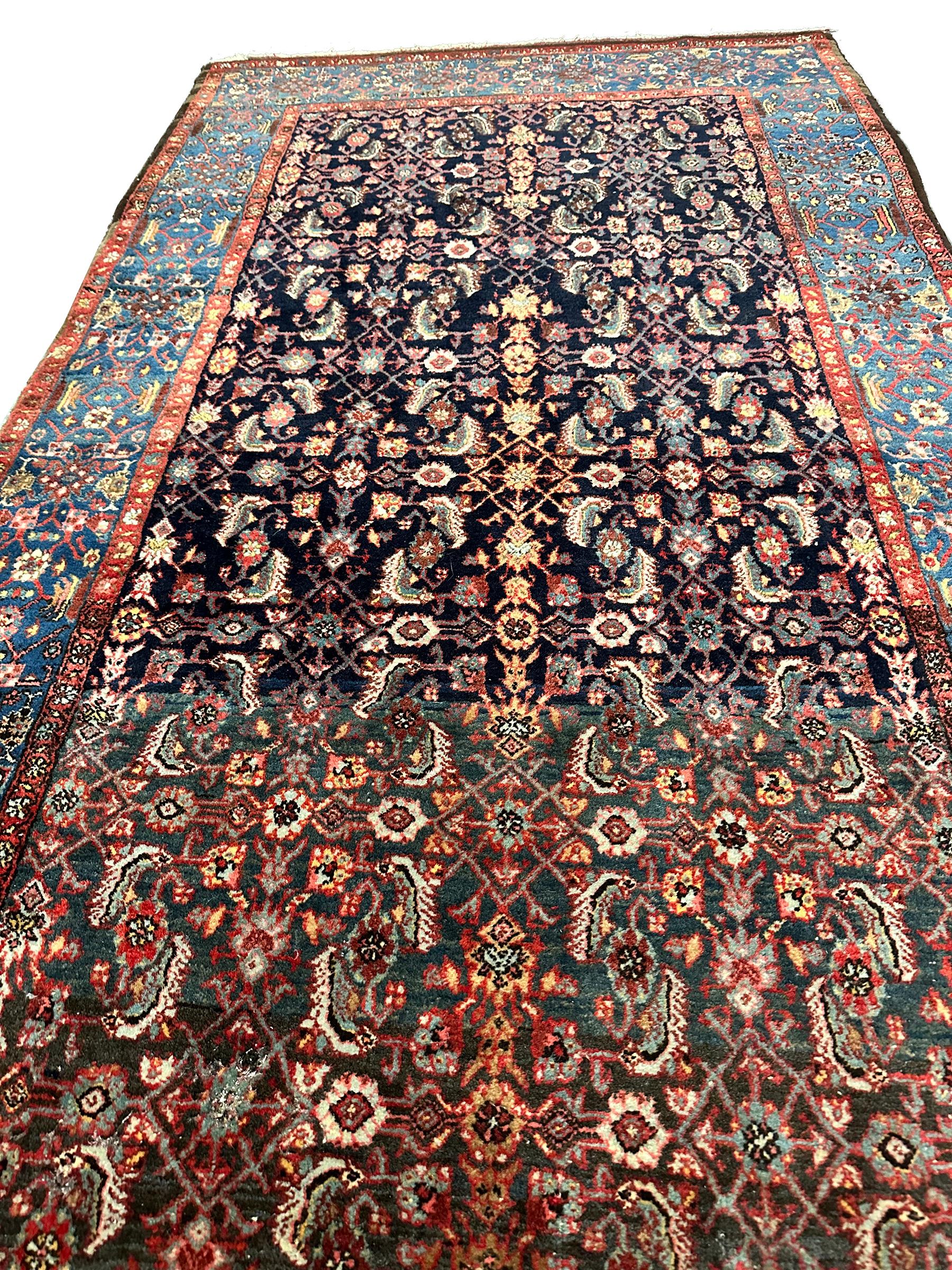 1900 Antique Bijjarr Rug geometric overall Black 4x8 127cm x 239cm In Good Condition For Sale In New York, NY