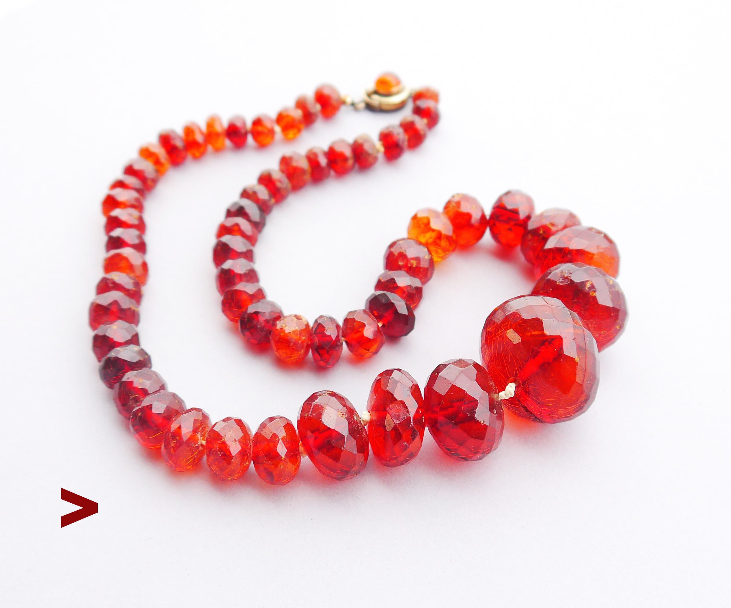 Wonderful XIX -early XX cent. Danish natural Amber strand featuring 56 faceted beads of gradual sizes that exhibit inclusions, color variations, and crazing common in older amber beads. Note that these pieces of amber were never melted. Fine