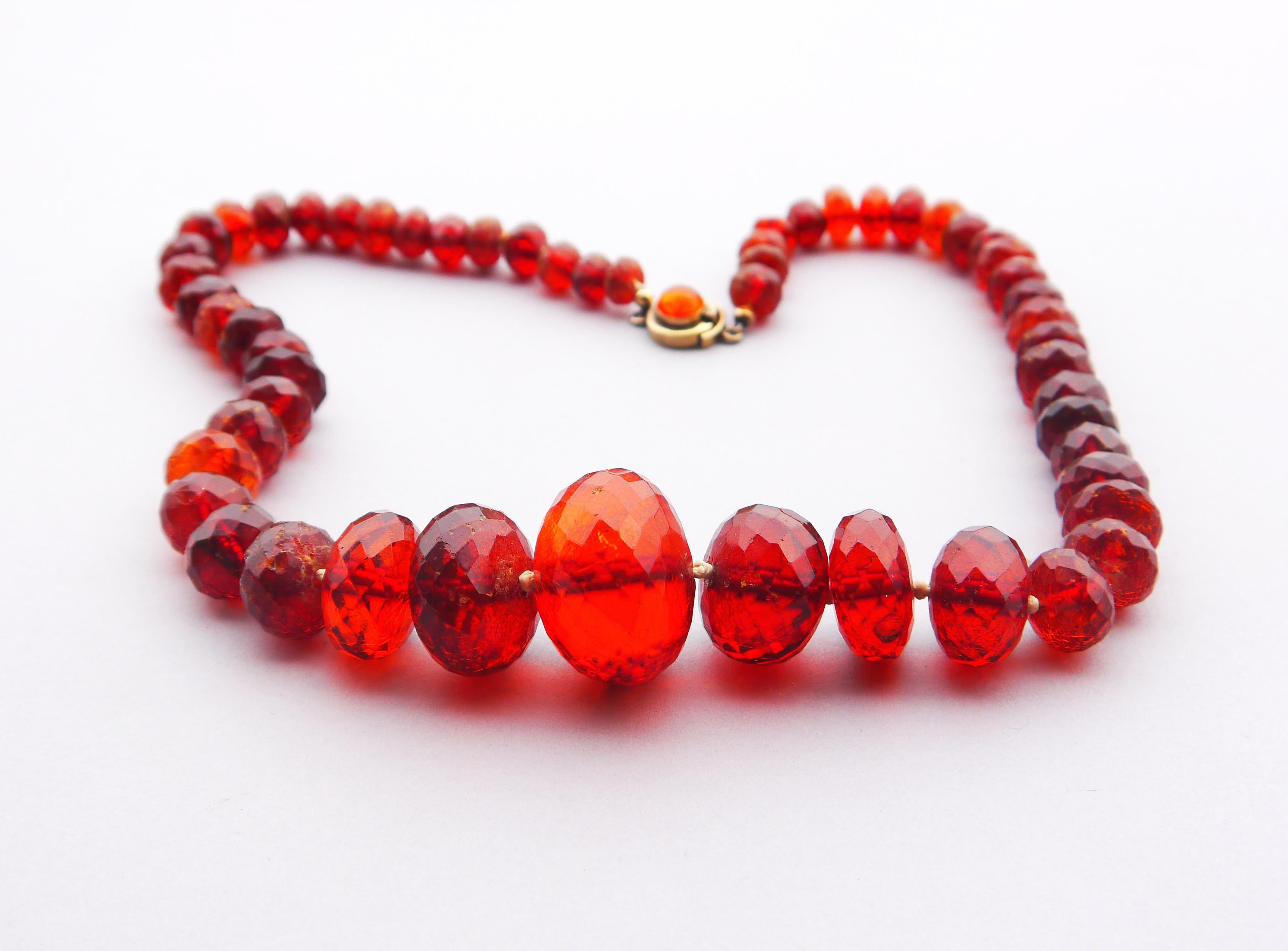 Art Nouveau 1900 Antique Danish Faceted Natural Amber Honey Cognac Necklace 58 /85gr For Sale