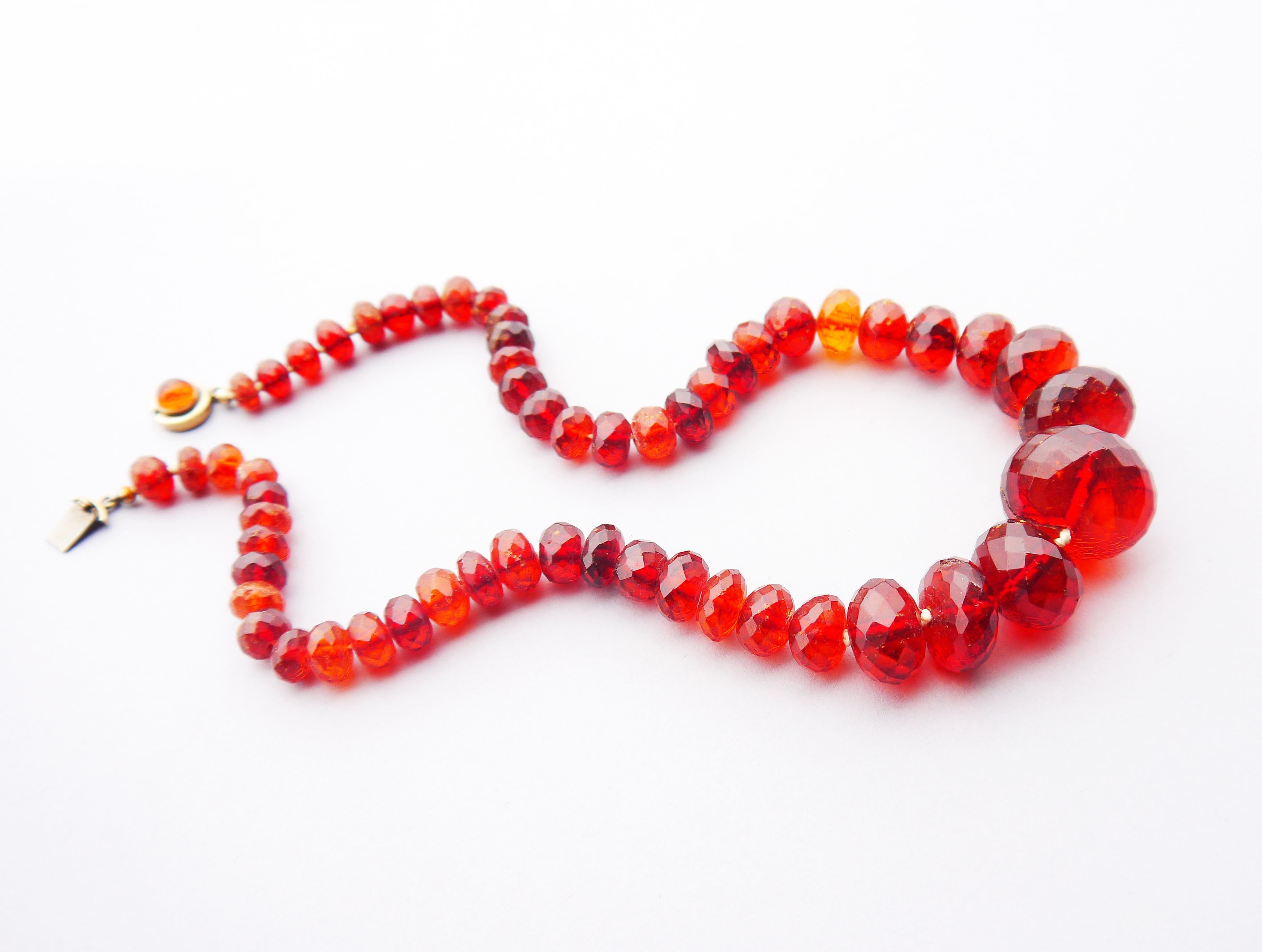 Briolette Cut 1900 Antique Danish Faceted Natural Amber Honey Cognac Necklace 58 /85gr For Sale
