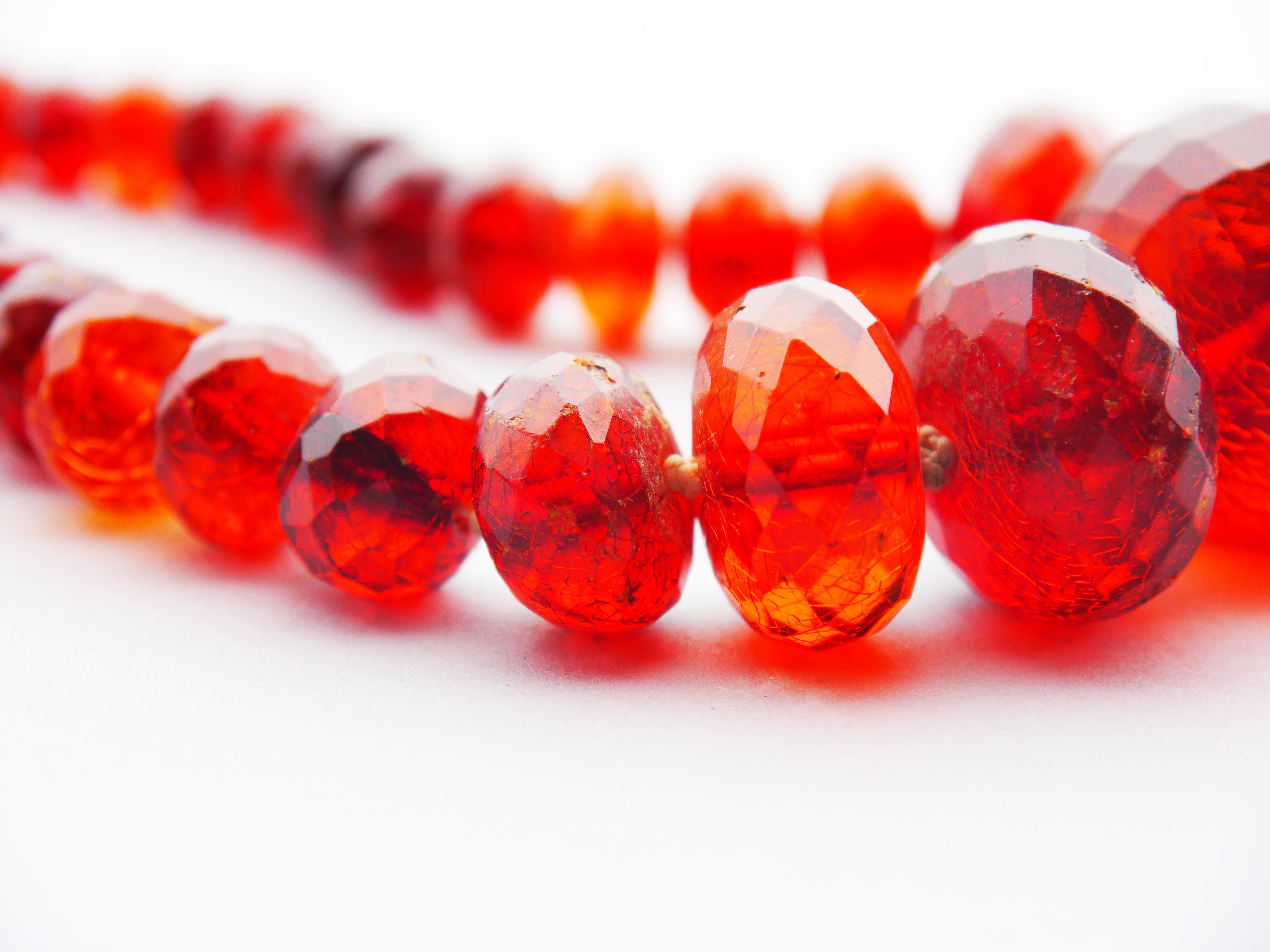 Women's 1900 Antique Danish Faceted Natural Amber Honey Cognac Necklace 58 /85gr For Sale