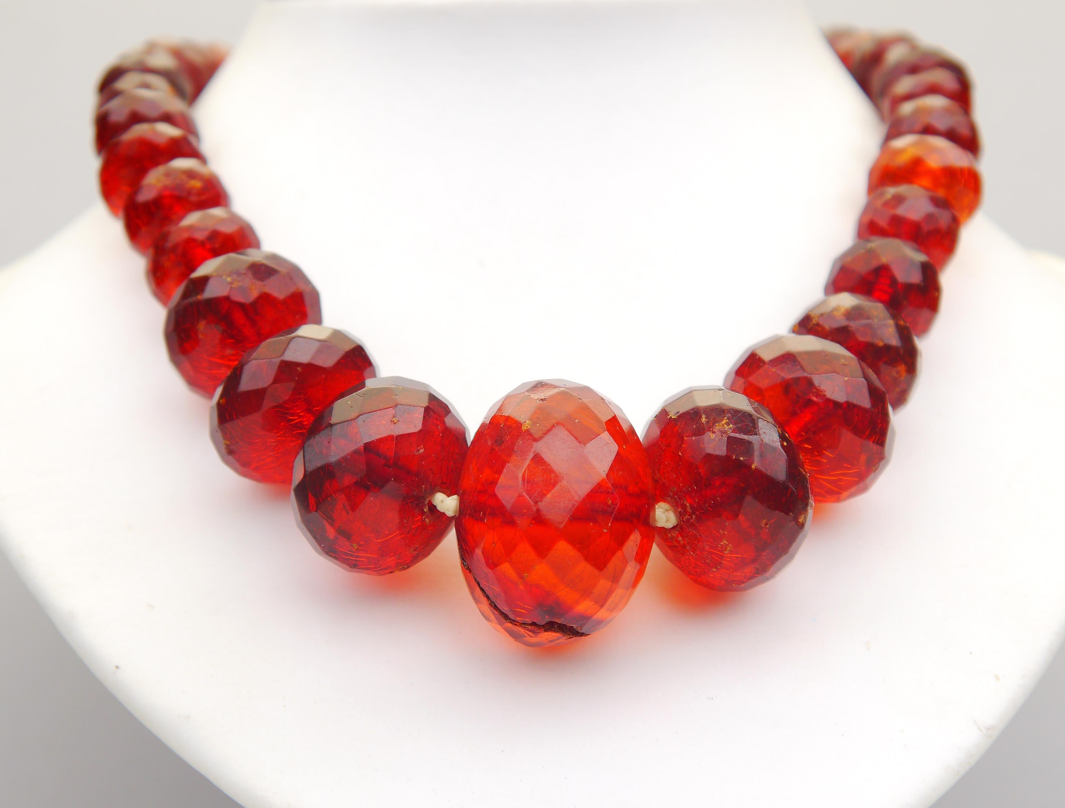 1900 Antique Danish Faceted Natural Amber Honey Cognac Necklace 58 /85gr For Sale 3
