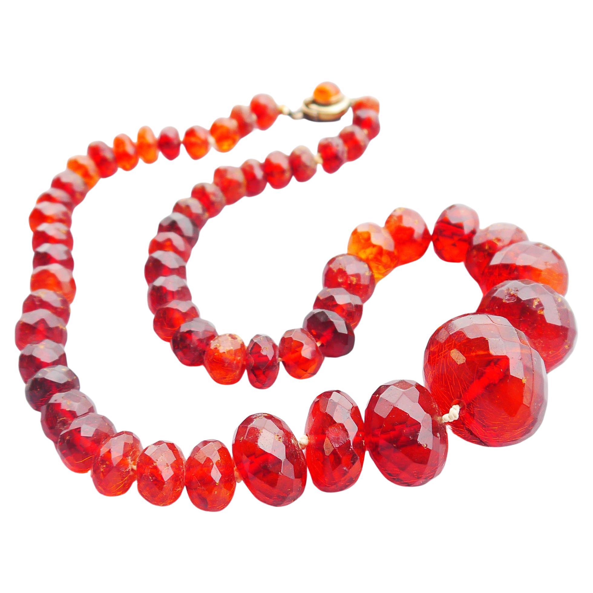1900 Antique Danish Faceted Natural Amber Honey Cognac Necklace 58 /85gr For Sale