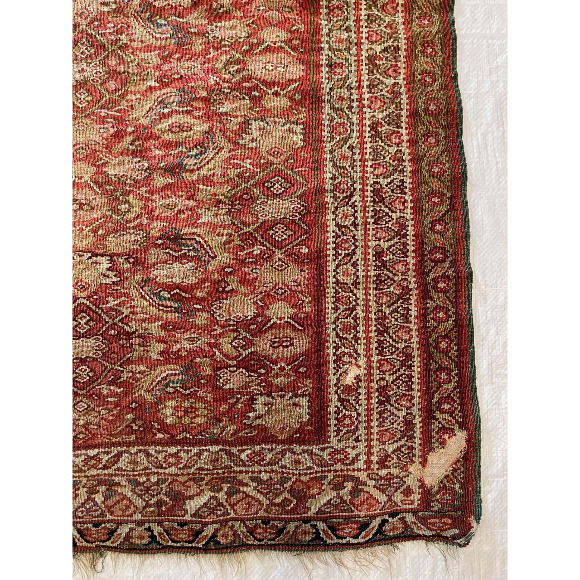 1900 Antique Flat Weave Kilim Rug 6'4'' X 4'6'' In Good Condition For Sale In Los Angeles, US