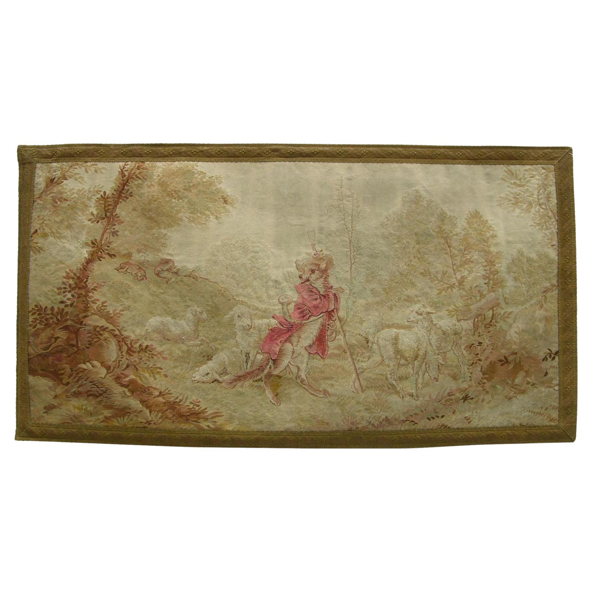 1900 Antique French Aubusson Tapestry 1'11" X 3'8"