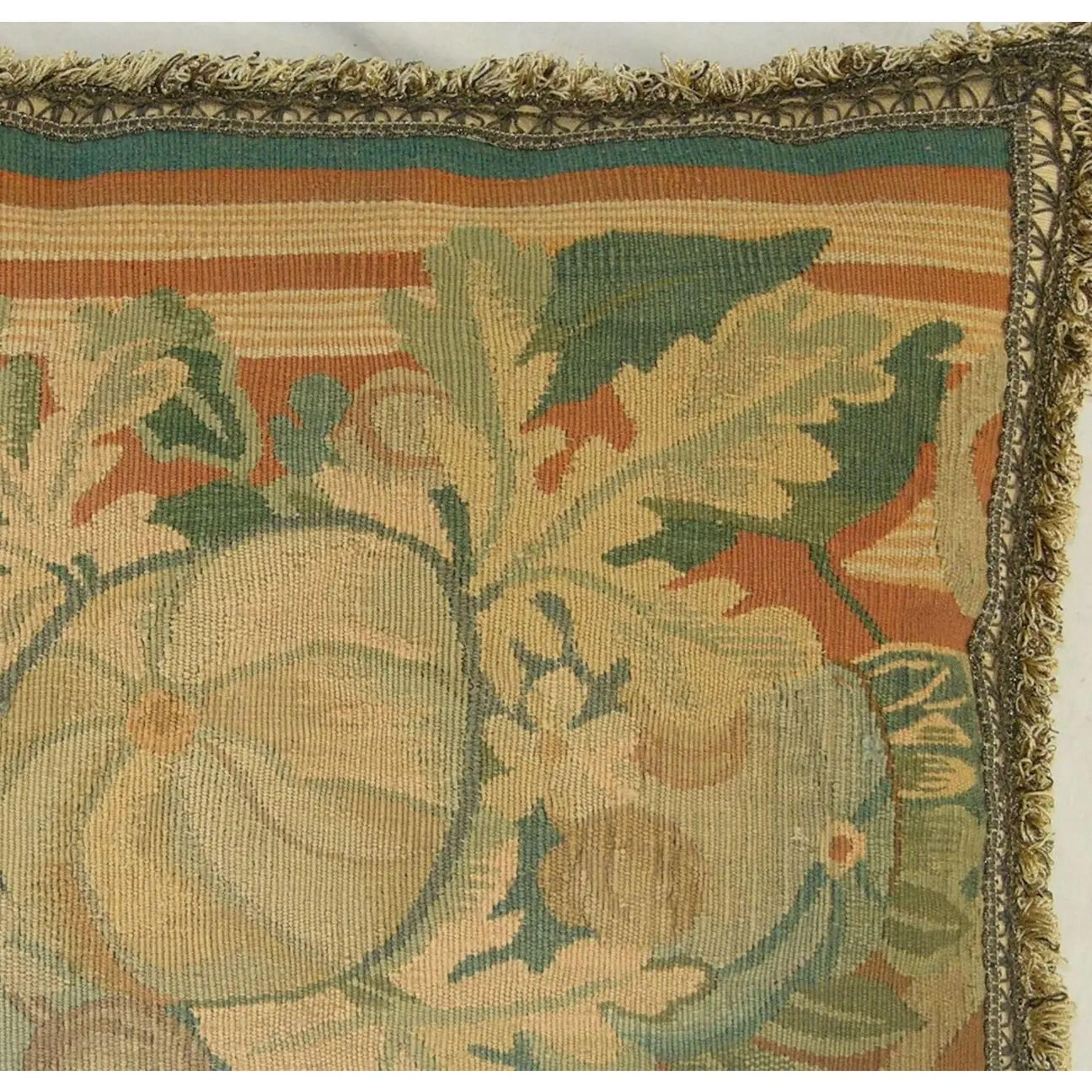 Antique French Aubusson tapestry pillow, 17