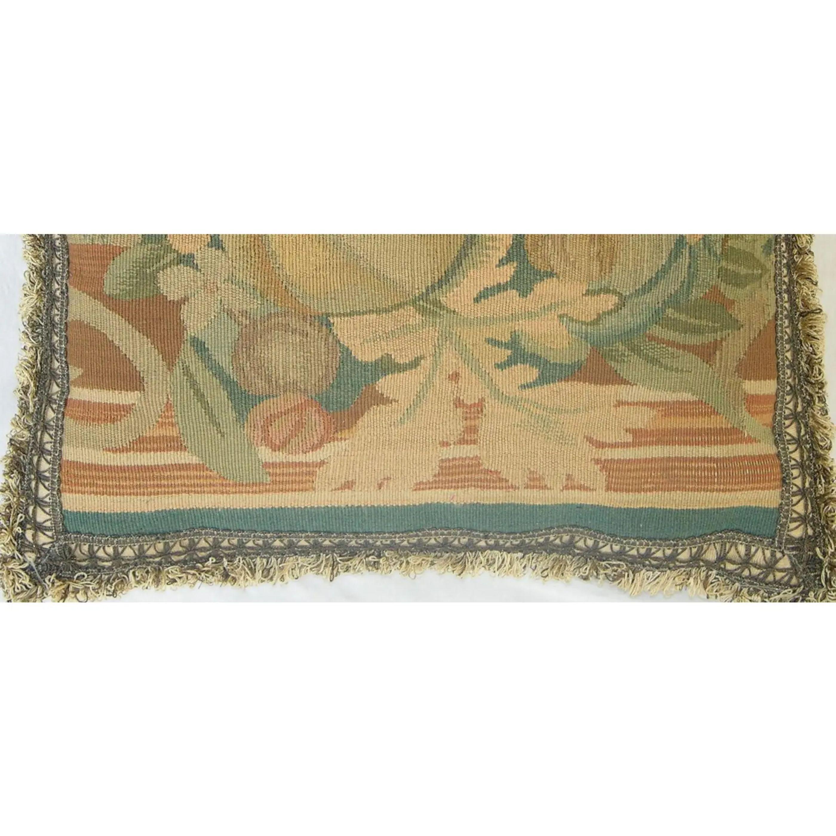 1900 Antique French Aubusson Tapestry Pillow - 17'' X 17'' In Good Condition For Sale In Los Angeles, US