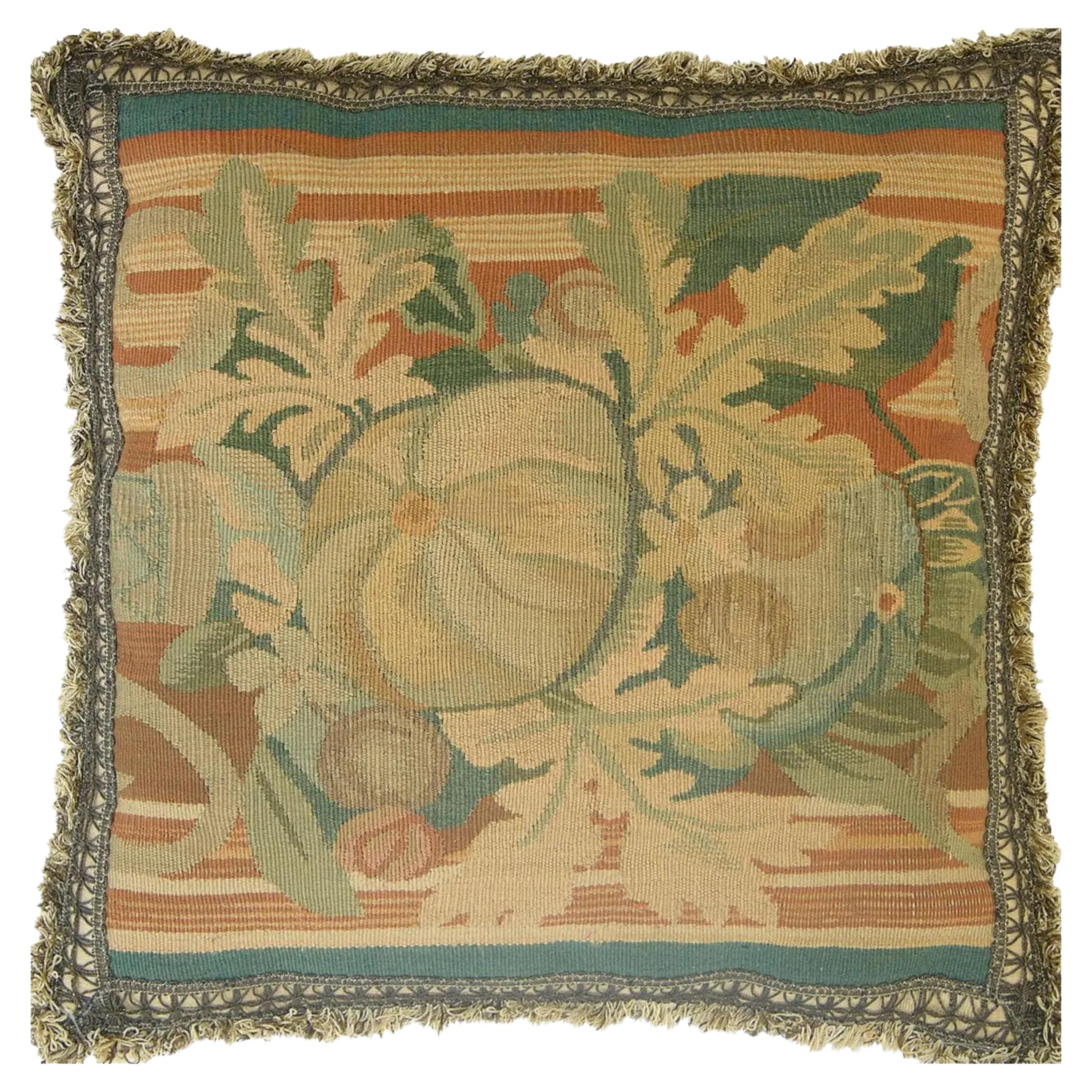 1900 Antique French Aubusson Tapestry Pillow - 17'' X 17'' For Sale