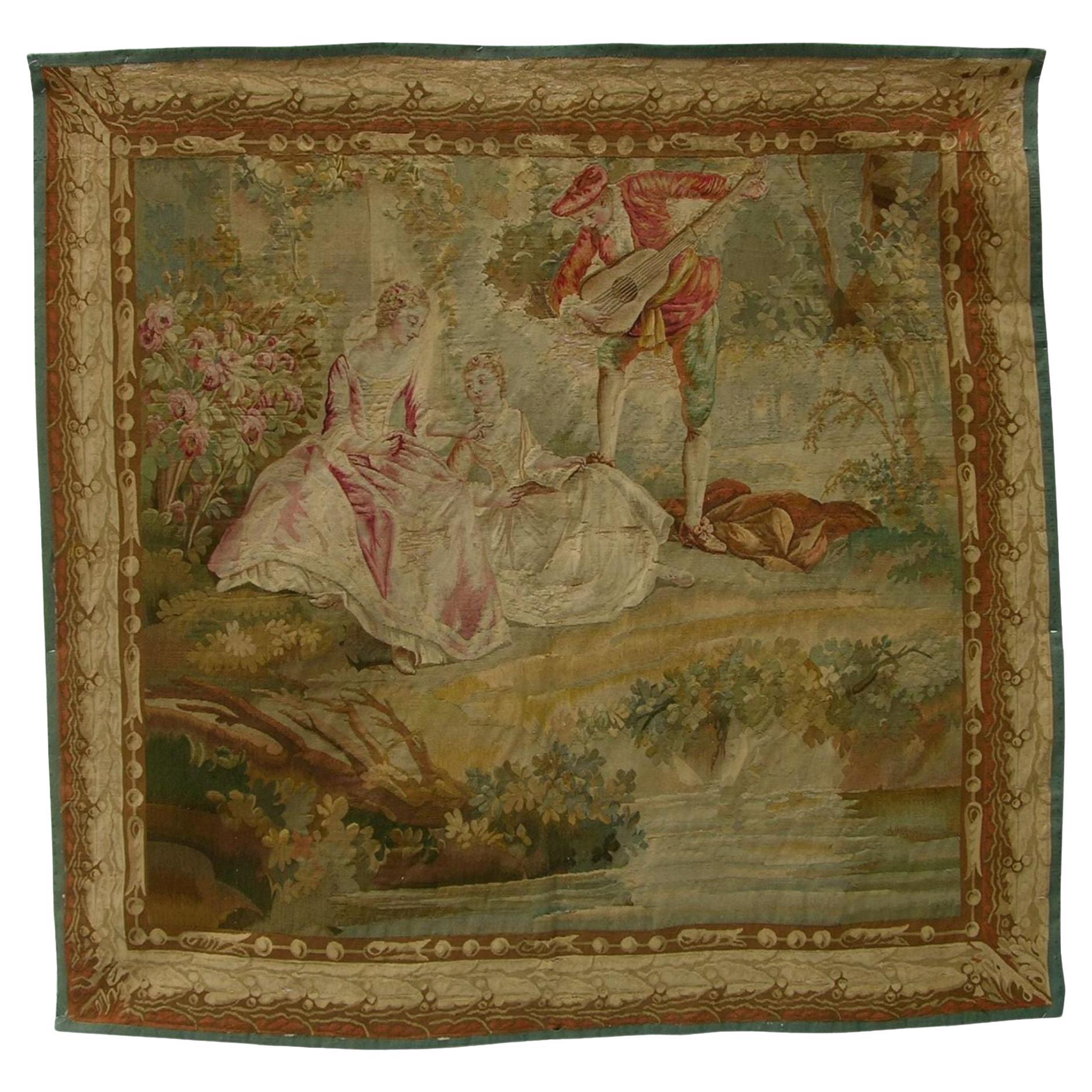 1900 Antique French Tapestry 5'4" X 5'2" For Sale