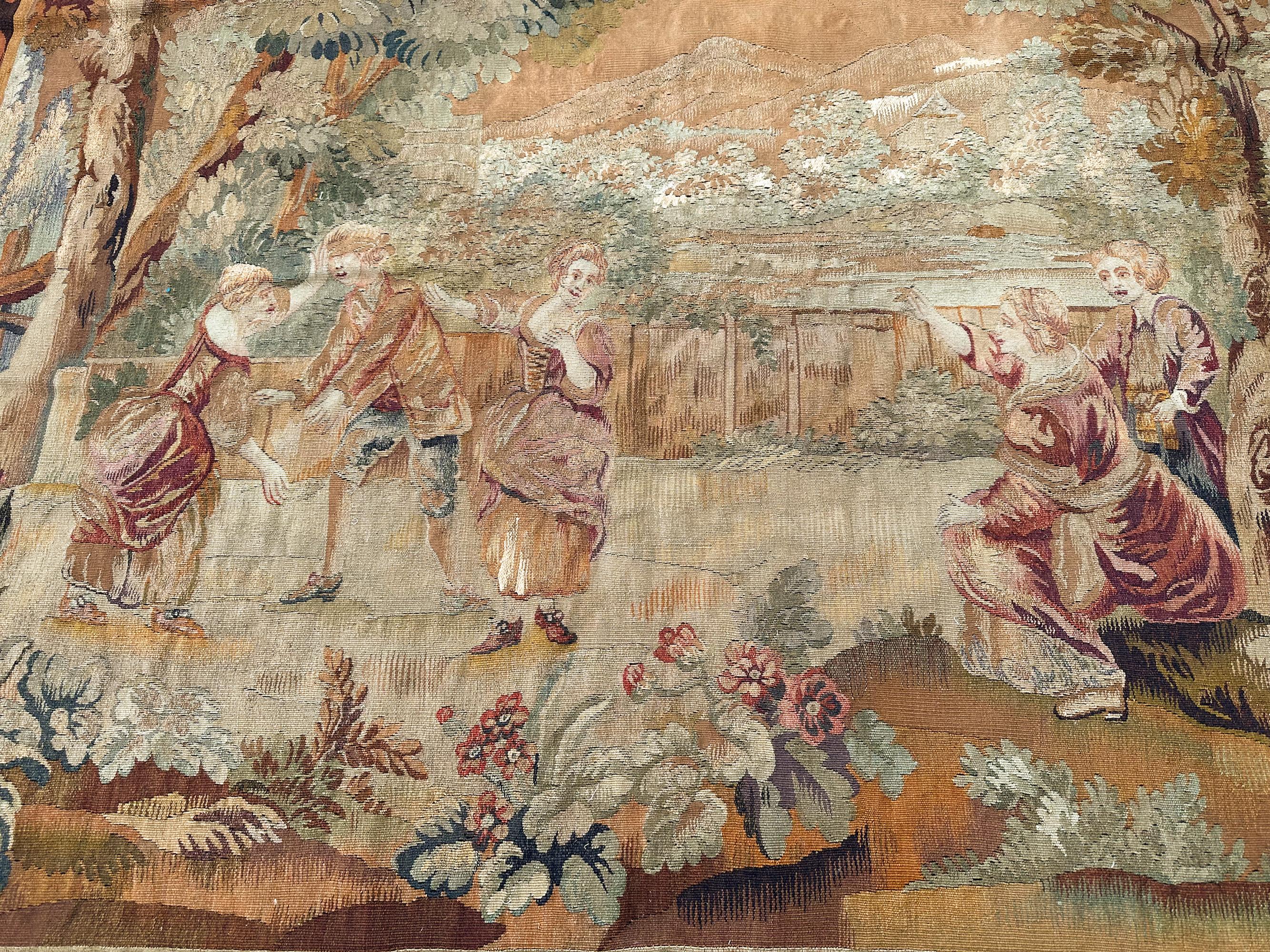 1900 Antique French Tapiz Lana y Seda Juego 7x7 Cuadrado 196cm x 201cm Barroco en venta