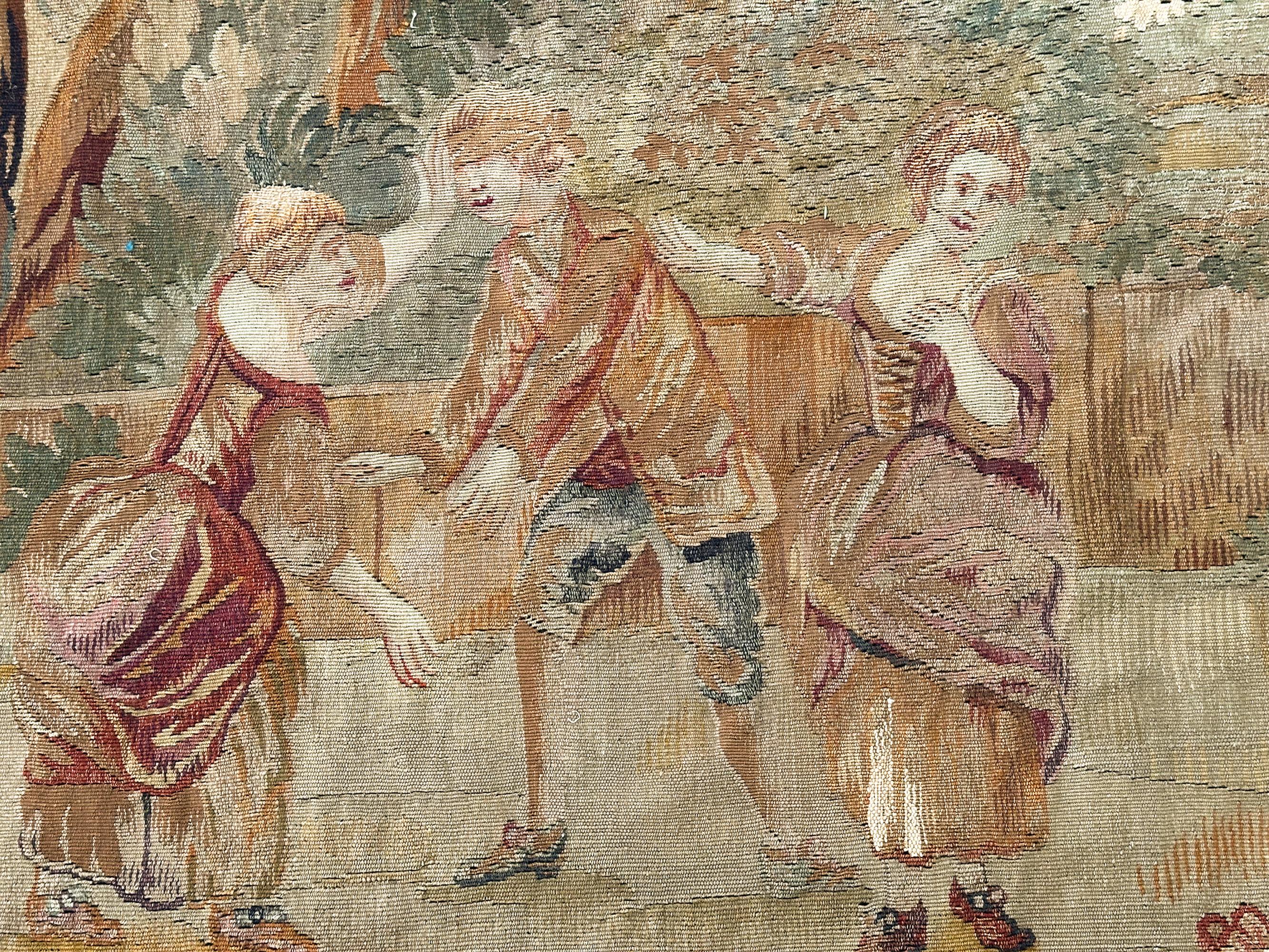 1900 Antique French Tapiz Lana y Seda Juego 7x7 Cuadrado 196cm x 201cm principios del siglo XX en venta