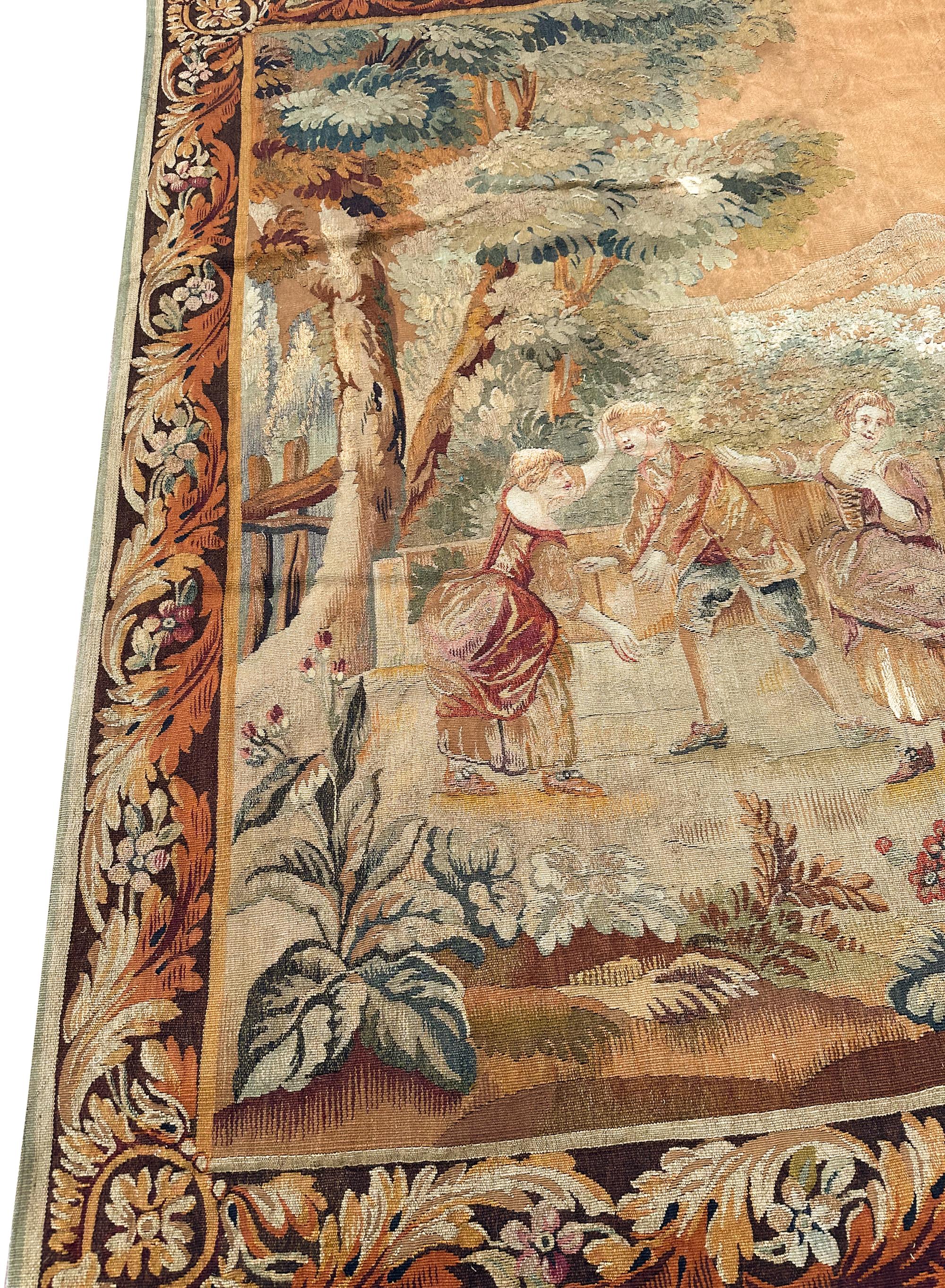 1900 Antique French Tapiz Lana y Seda Juego 7x7 Cuadrado 196cm x 201cm en venta 1