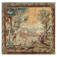 Antiker französischer Wandteppich aus Wolle und Seide, 7x7, quadratisch 196 cm x 201cm, 1900
