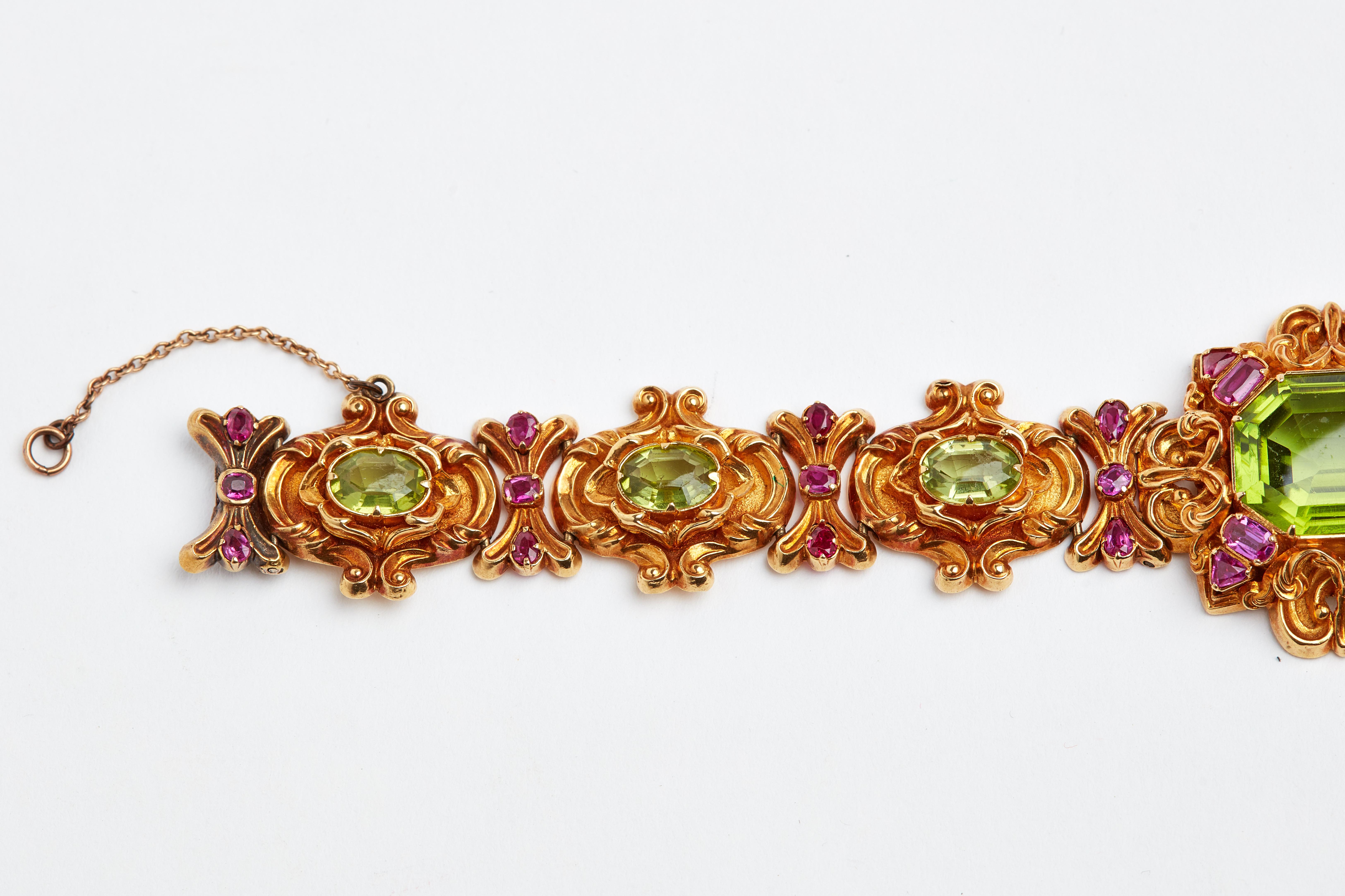 1900 Antique Georogian 18 Karat Peridot and Ruby Bracelet 2