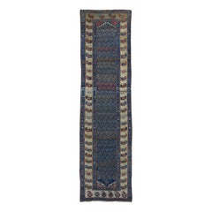 1900 Antique Kurdish Bidjar Runner Rug Boteh Design Blue