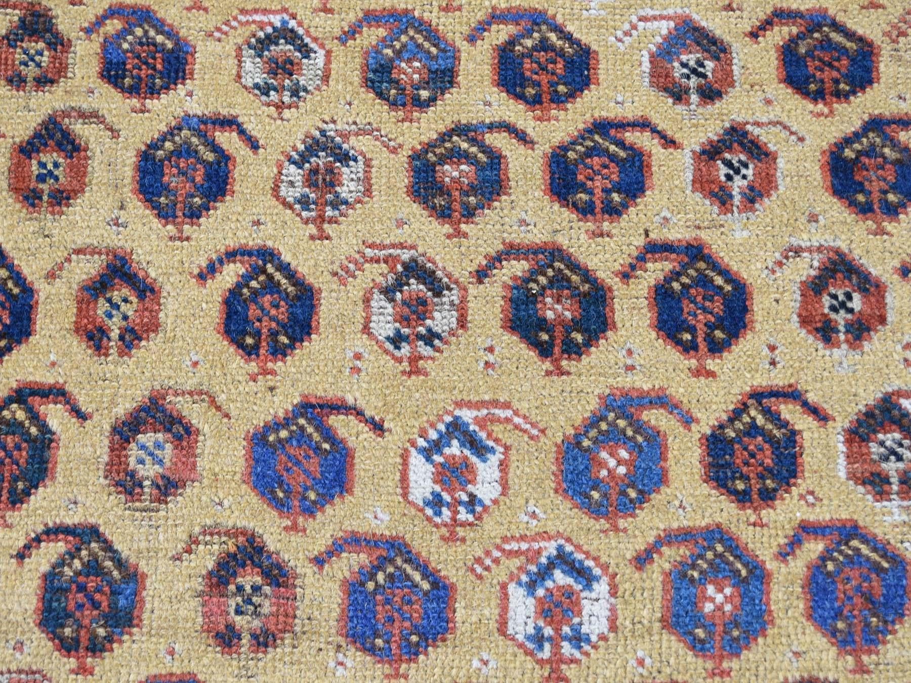 Wool 1900 Antique Persian Afshar Rug Yellow with Boteh Design