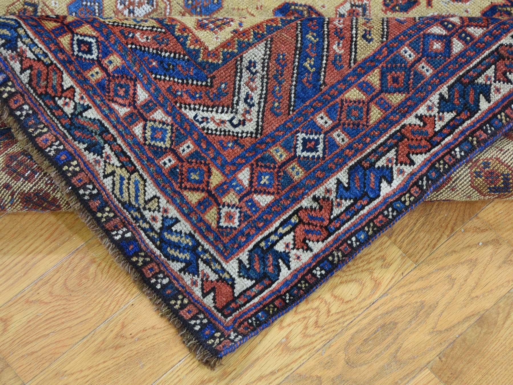 1900 Antique Persian Afshar Rug Yellow with Boteh Design In Good Condition In Carlstadt, NJ