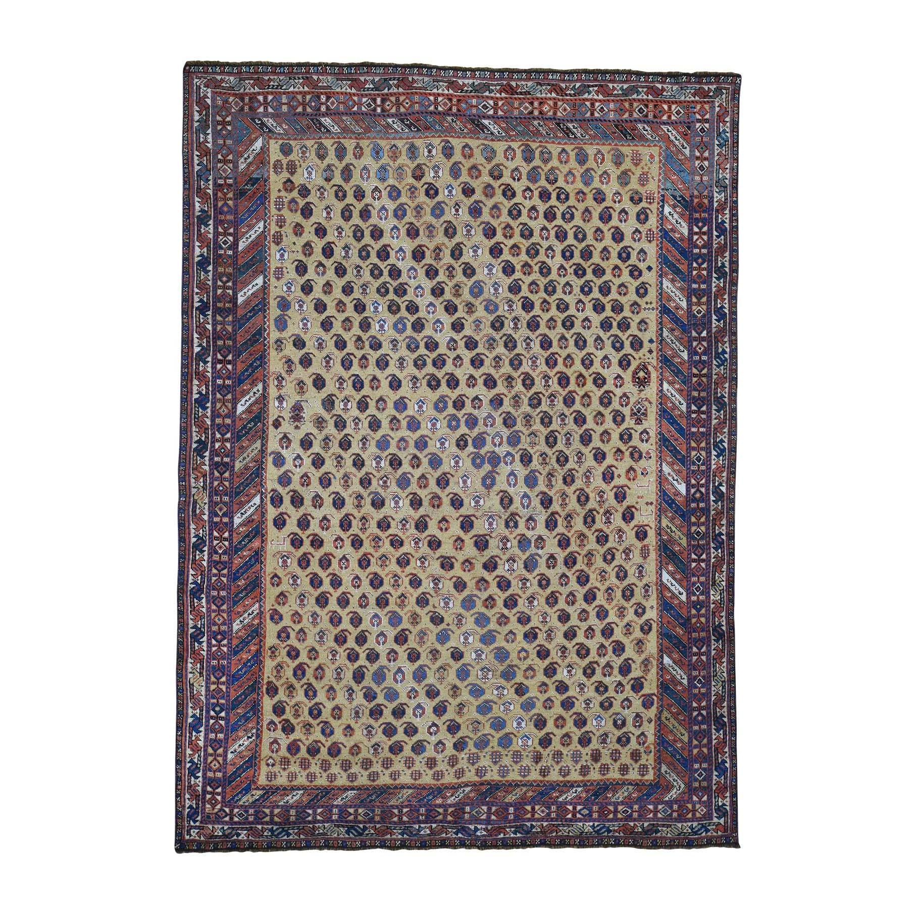 1900 Antique Persian Afshar Rug Yellow with Boteh Design