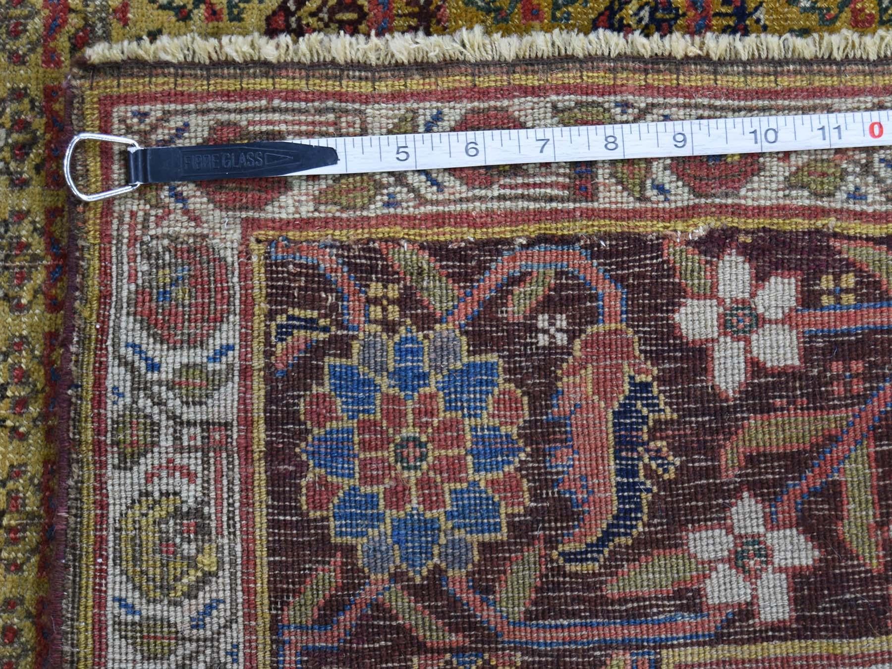 1900 Antique Persian Bidjar Wide Gallery Runner Rug, Yellow Botehs For Sale 5