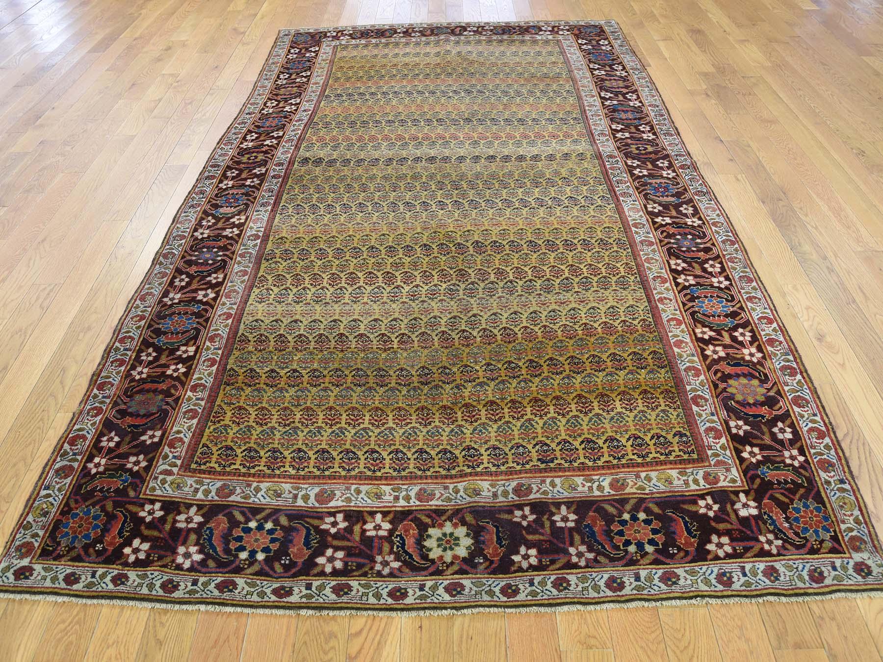 Other 1900 Antique Persian Bidjar Wide Gallery Runner Rug, Yellow Botehs For Sale