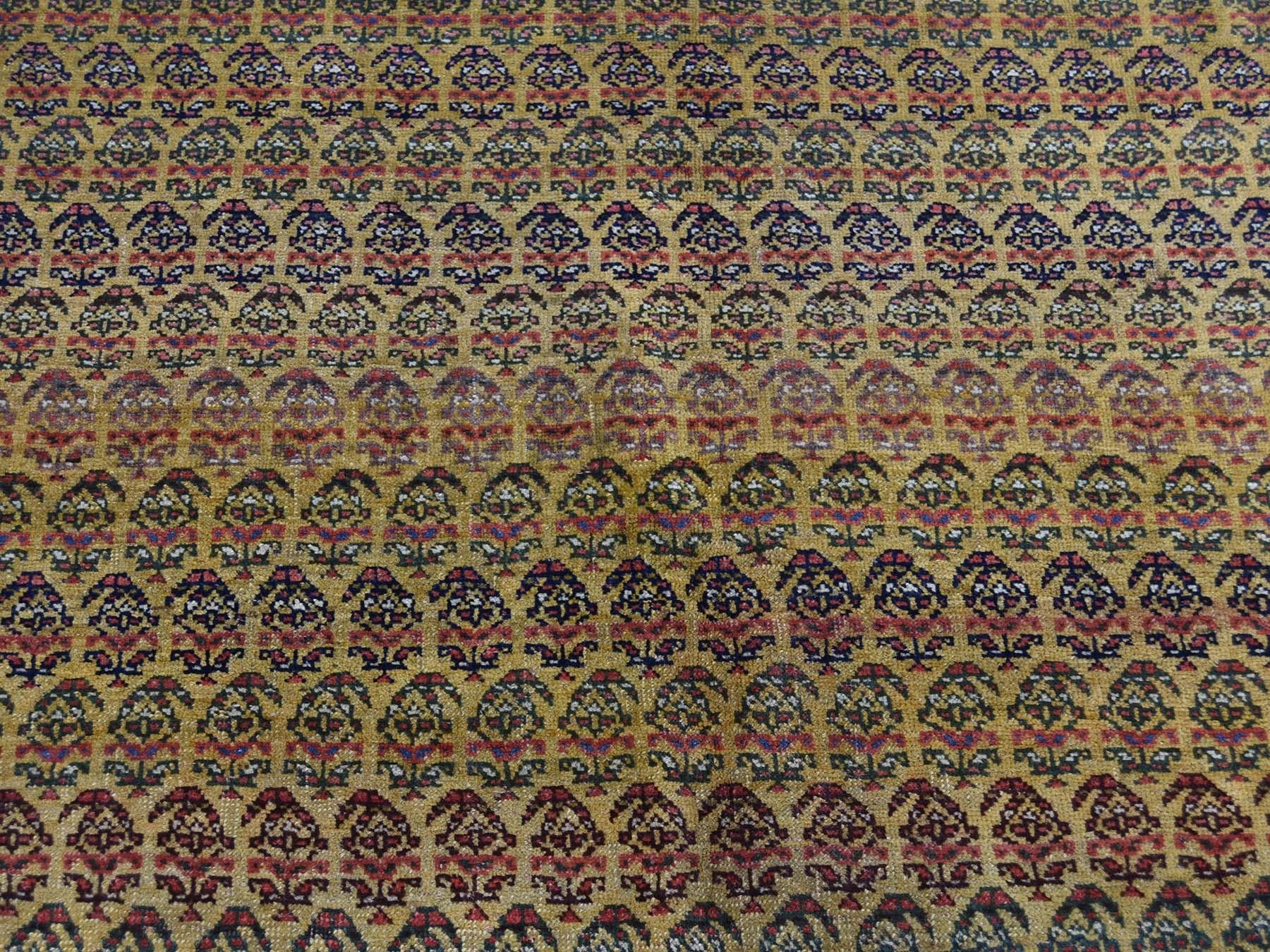 1900 Antique Persian Bidjar Wide Gallery Runner Rug, Yellow Botehs For Sale 2