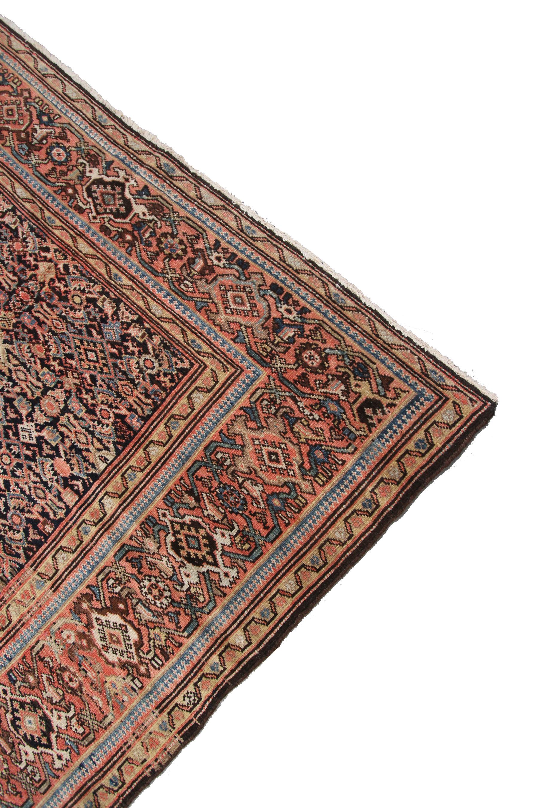 1900 Antique Persian Farahan Rug Antique Farahan Rug Geometric Overall In Good Condition For Sale In New York, NY