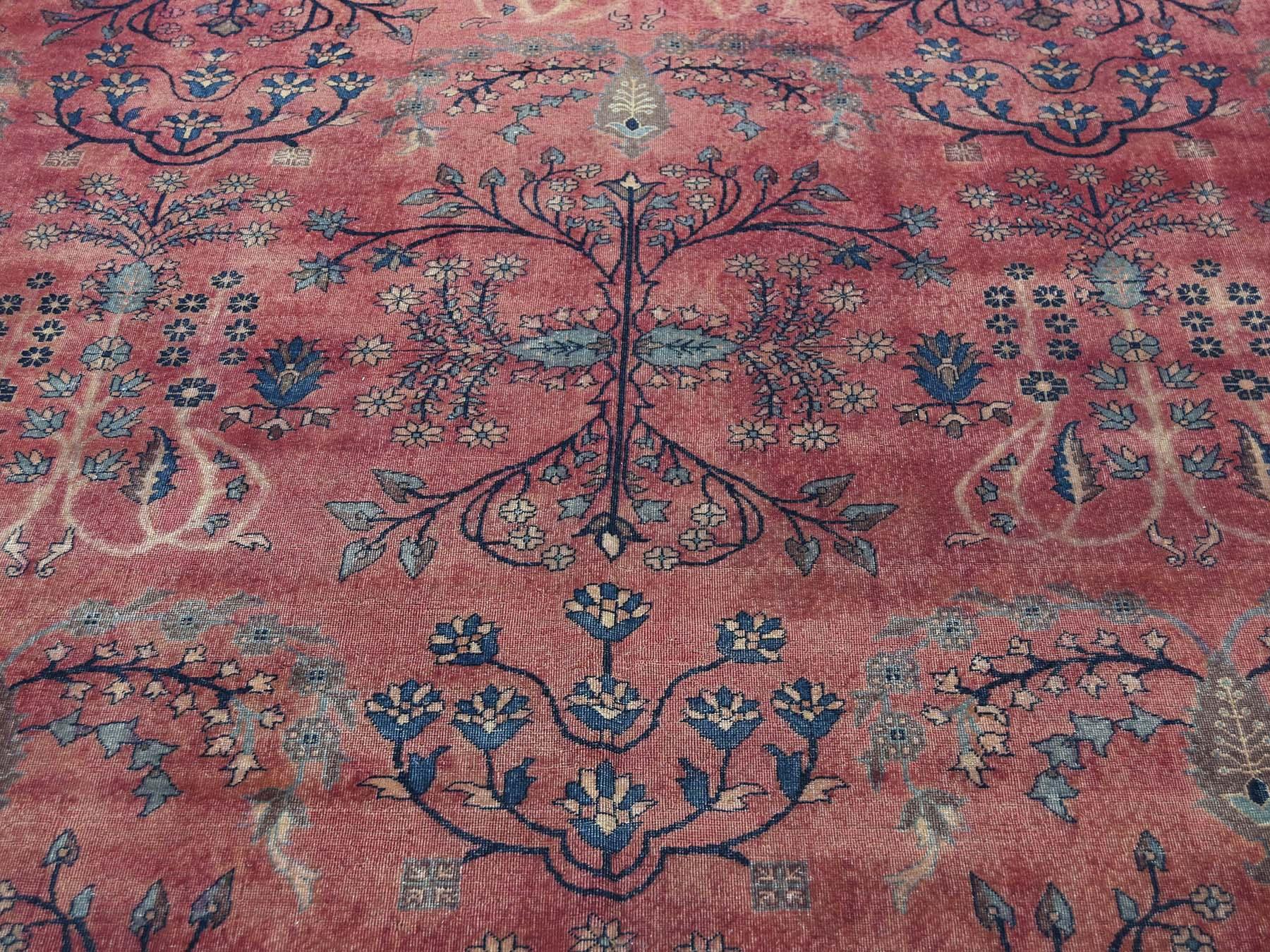 1900 Antique Persian Kashan Rug, Gallery Size, Light Reds 2