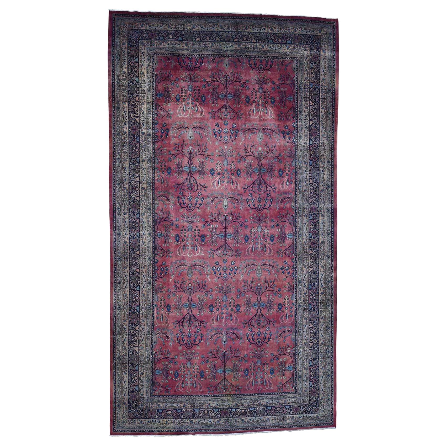 1900 Antique Persian Kashan Rug, Gallery Size, Light Reds
