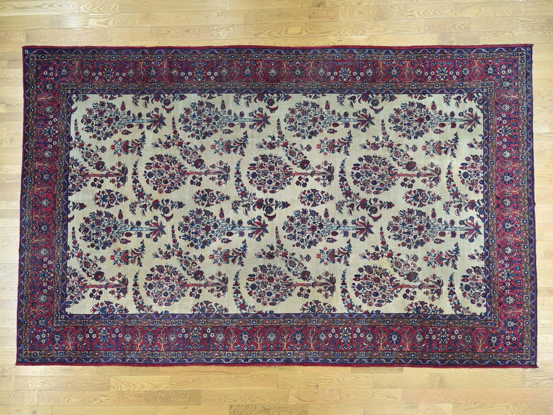 This is a genuine hand knotted oriental rug. It is not hand tufted or machine made rug. Our entire inventory is made of either hand knotted or handwoven rugs.

Revive your home style with this beautiful handmade carpet. This handcrafted gallery size
