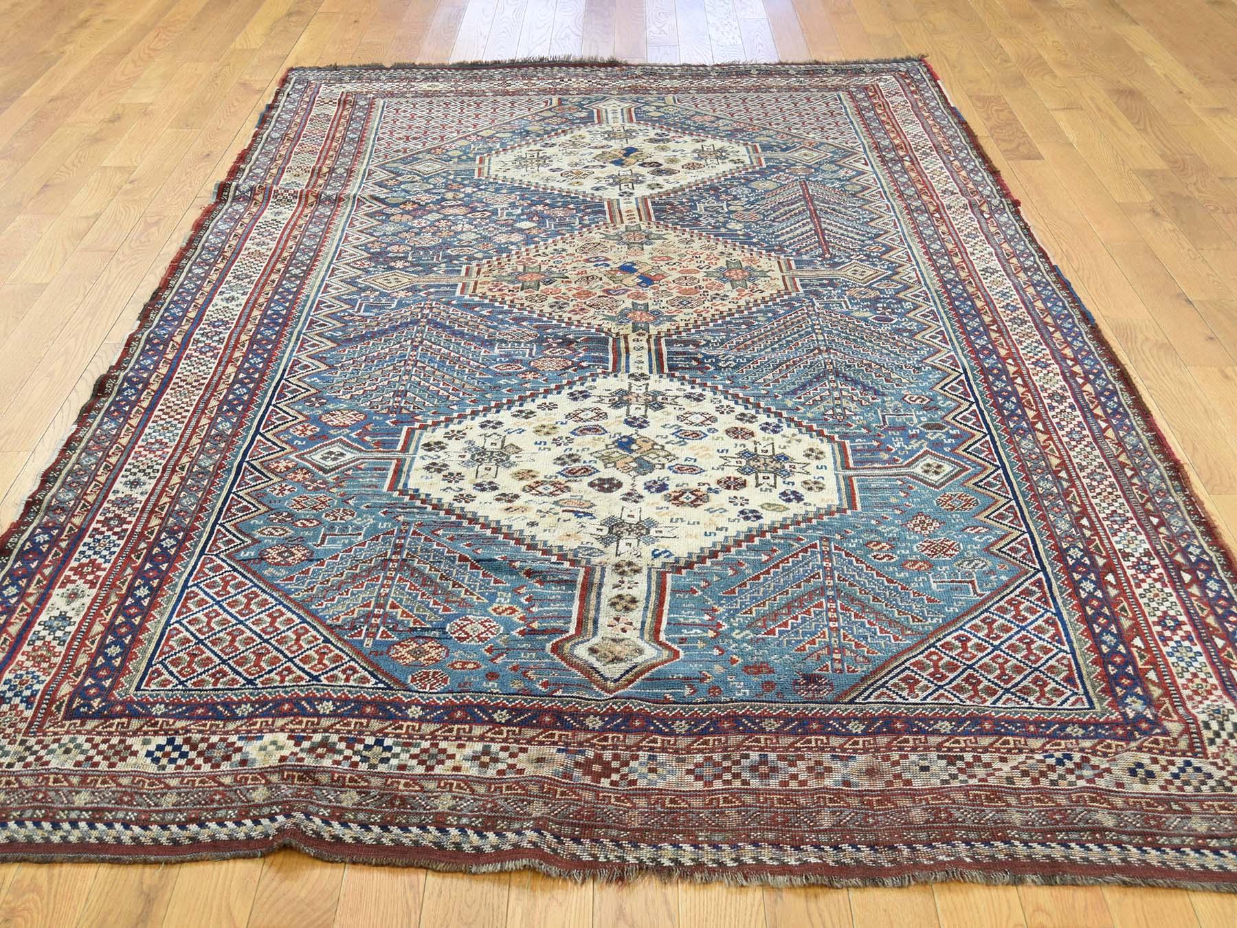 Tribal 1900 Antique Persian Qashqai Rug, Exquisite Blue