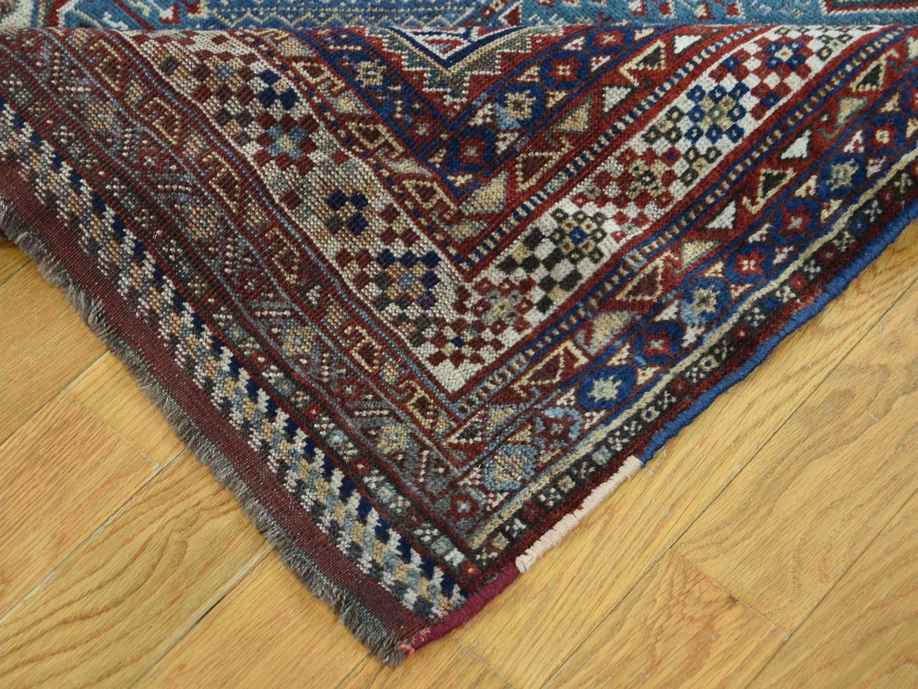 Wool 1900 Antique Persian Qashqai Rug, Exquisite Blue