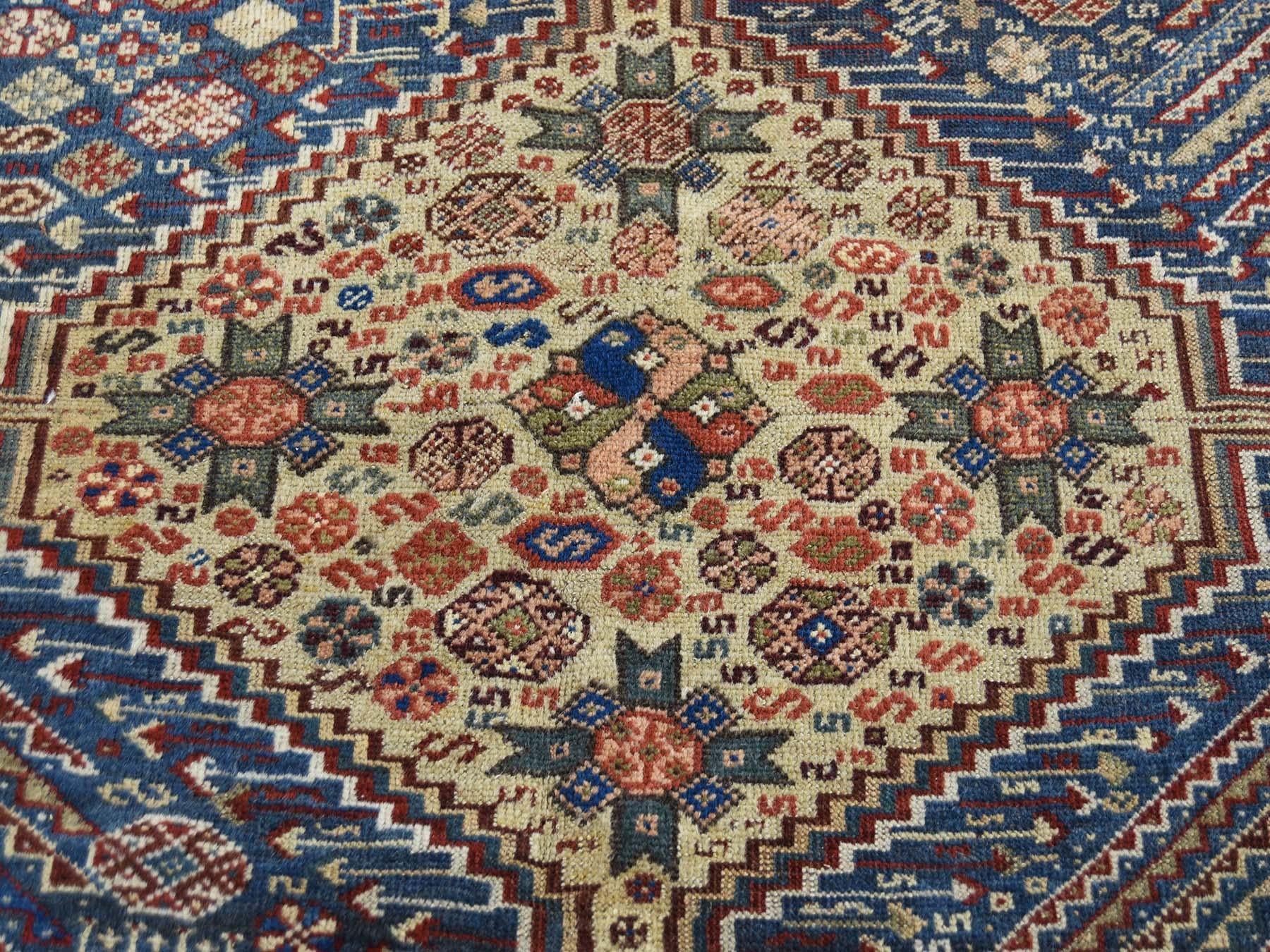 1900 Antique Persian Qashqai Rug, Exquisite Blue 2