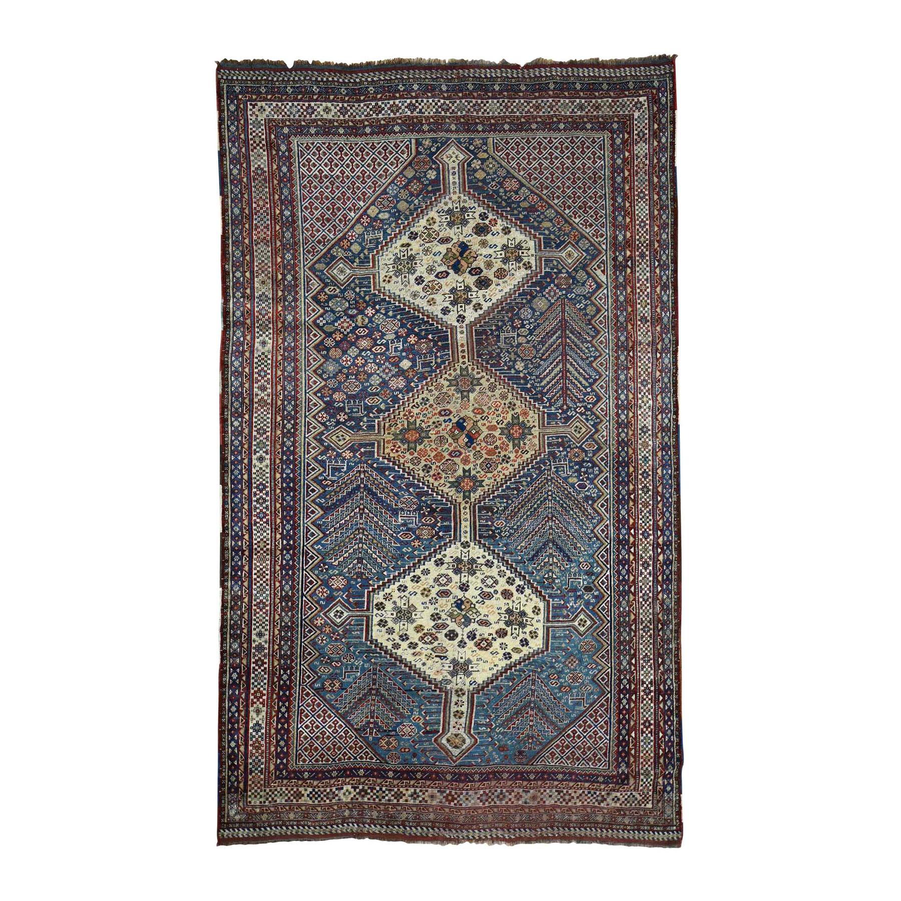 1900 Antique Persian Qashqai Rug, Exquisite Blue