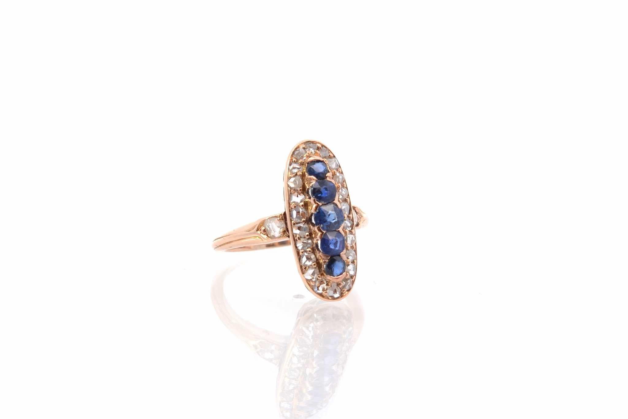 Round Cut 1900 Antique ring with sapphires and diamond roses For Sale