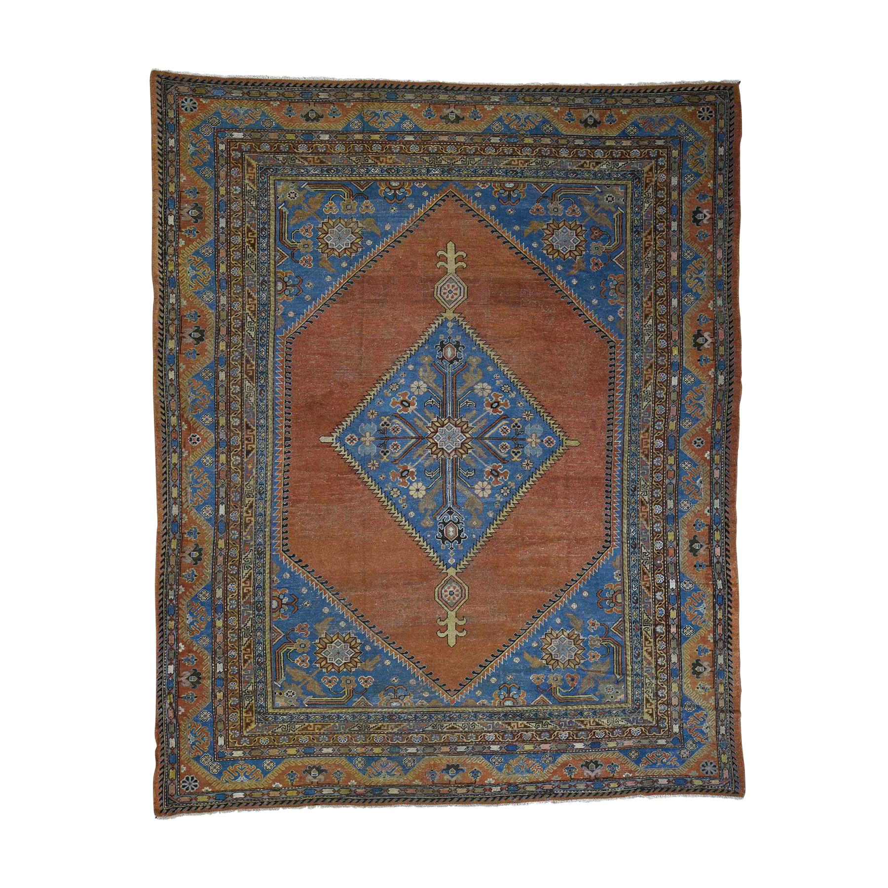 1900 Antique Samarkand with Bakshaish Design Rug, Open Field Rust