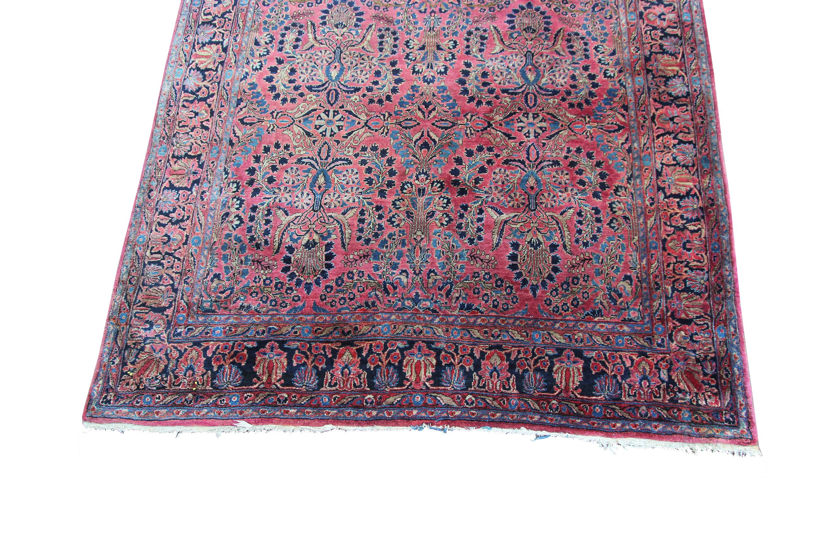 1900 Antiker Sarouk Mohajeran Teppich Gesamt 210cmx335cm Persischer Teppich Floral 7x11 im Zustand „Gut“ im Angebot in New York, NY