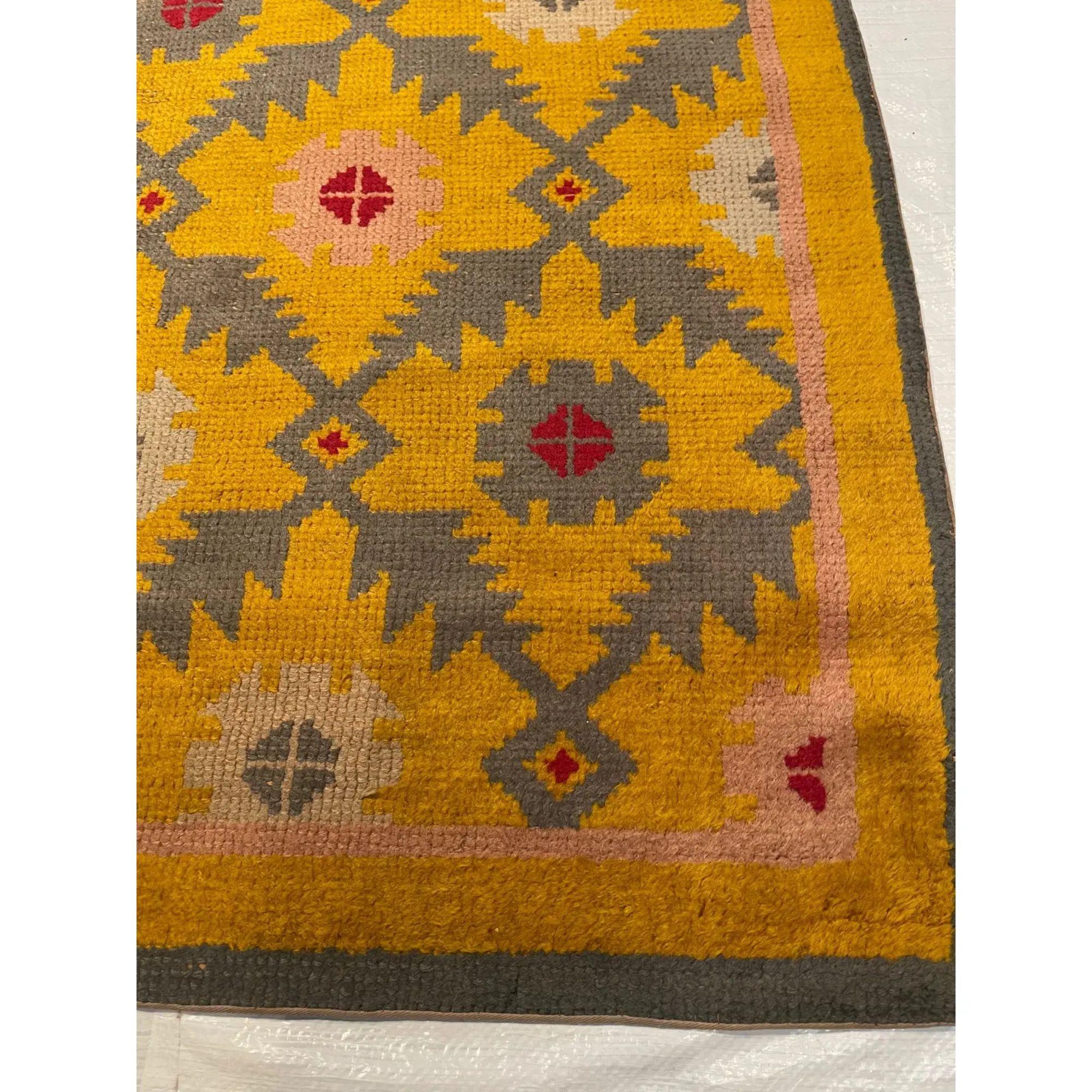 Spanish Colonial 1900 Antique Spanish Yellow Rug 6'11'' X 3'10'' For Sale