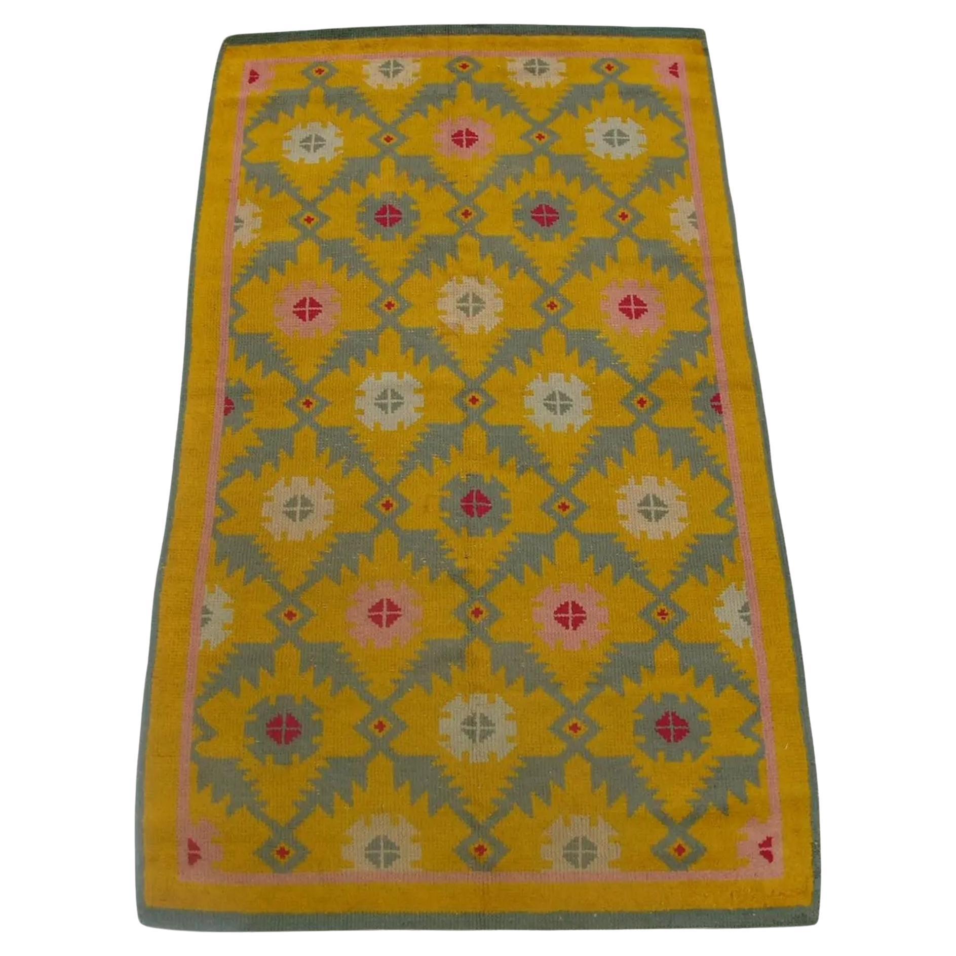 1900 Antique Spanish Yellow Rug 6'11'' X 3'10'' For Sale