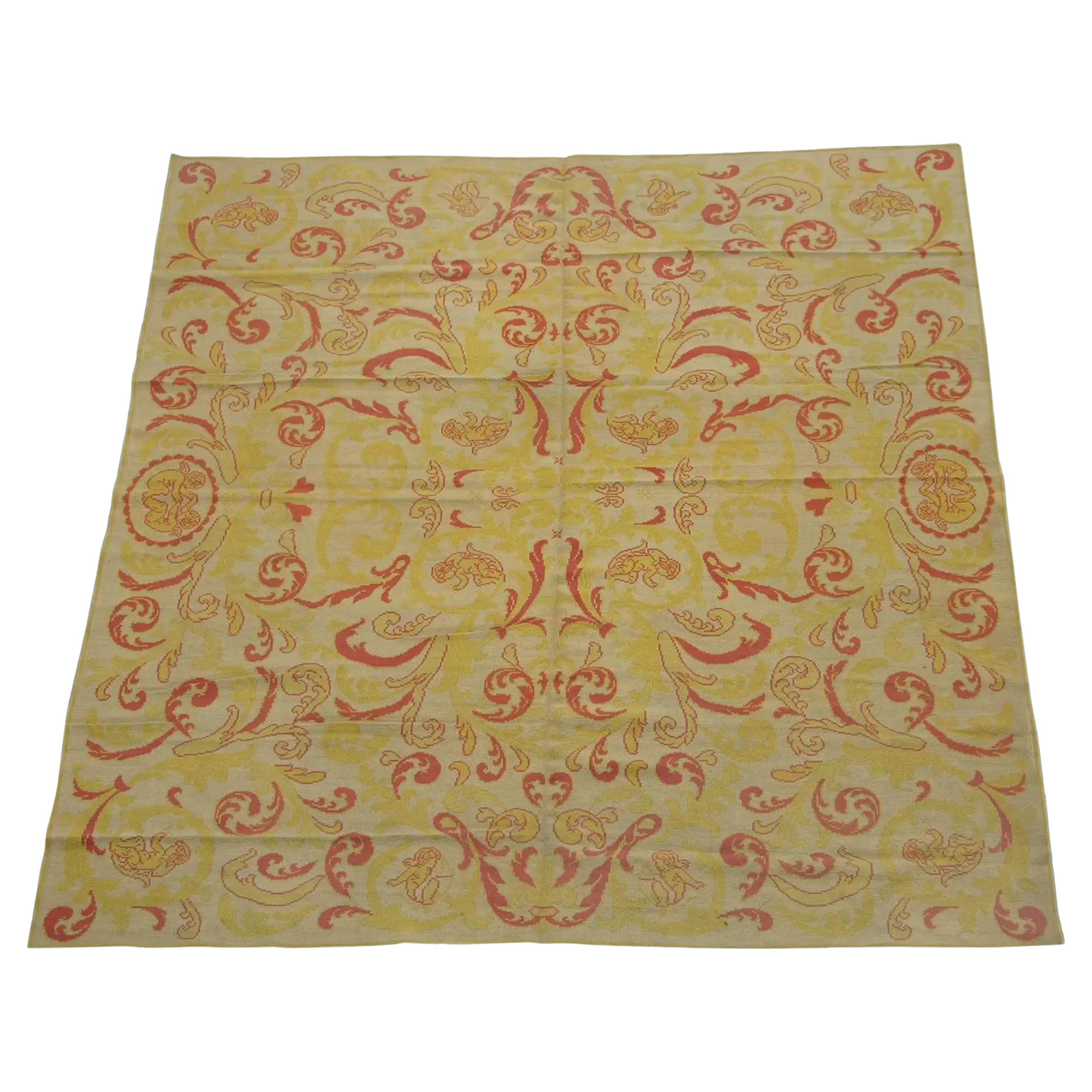 1900 Antique Yellow Abstract Style European Needlework Rug For Sale
