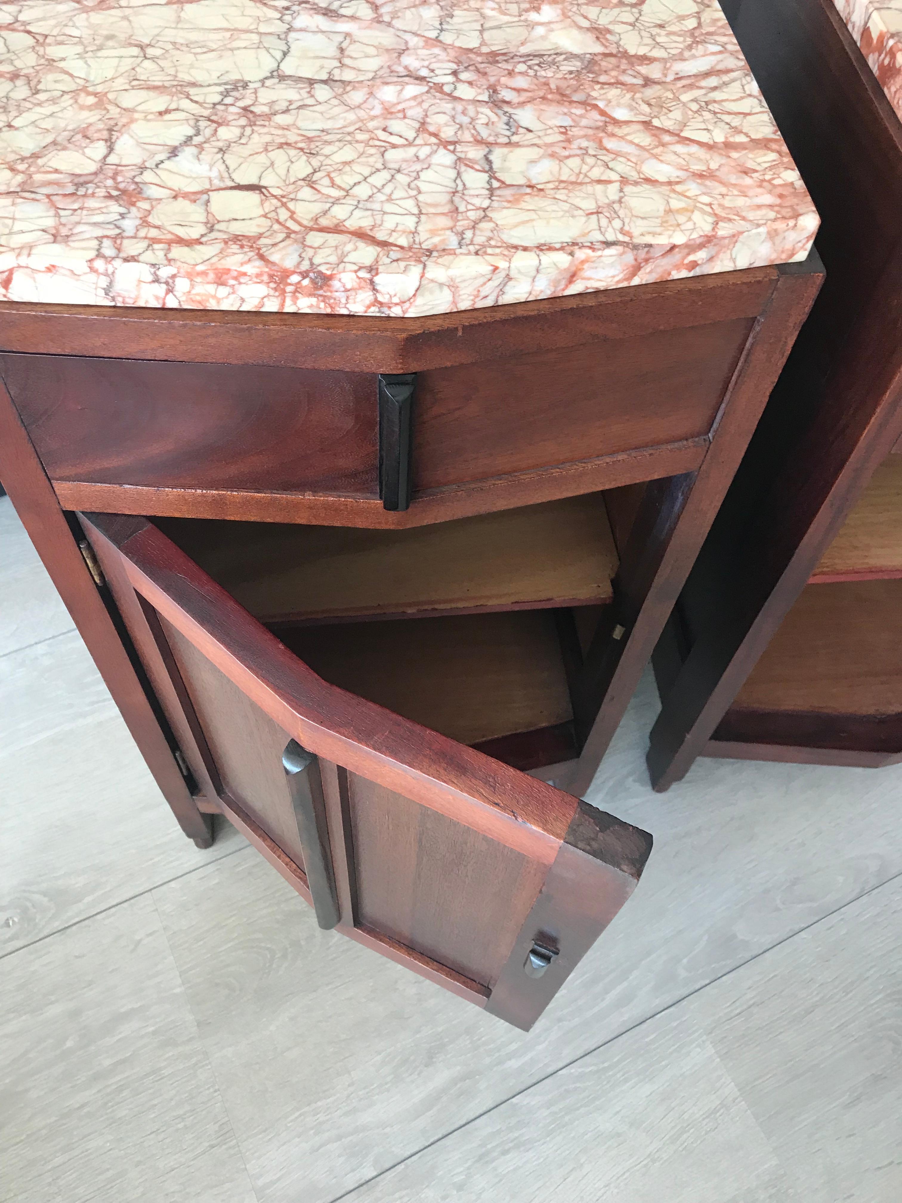 Amsterdam School Mahogany Macassar & Marble Nightstands Cabinets Tables 8