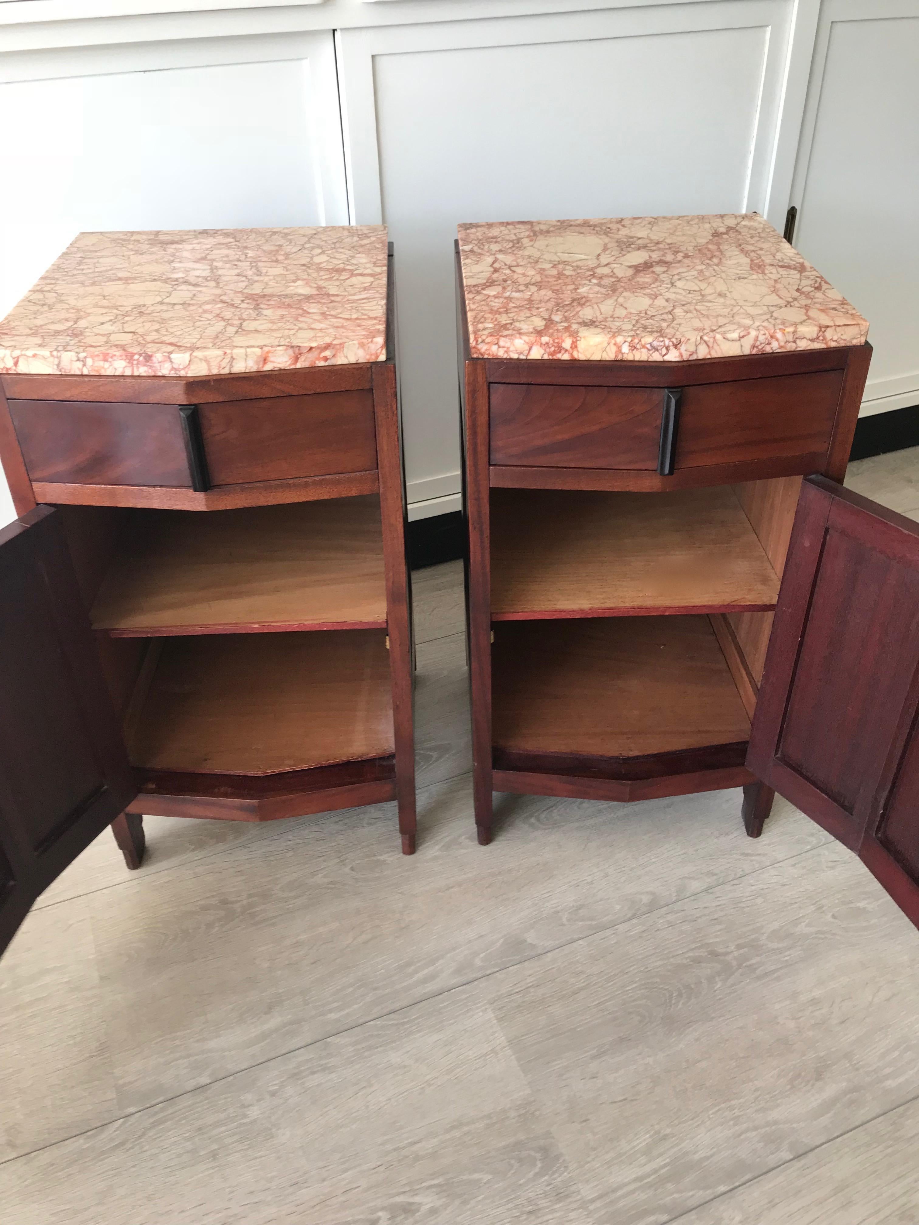 Amsterdam School Mahogany Macassar & Marble Nightstands Cabinets Tables 10