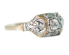 1900 Art Deco Old European Diamond, 14 Karat Gold and Palladium Two-Tone Ring