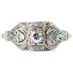 1900 Art Deco Old European Diamond, 14 Karat Gold and Palladium Two-Tone Ring