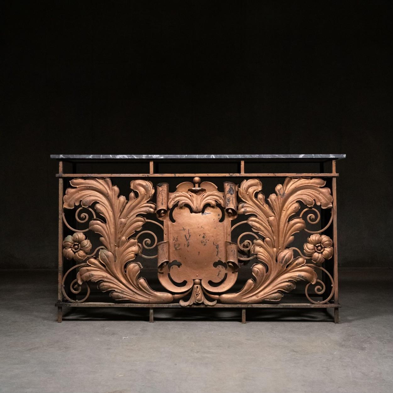 French 1900 Art nouveau iron console table panel